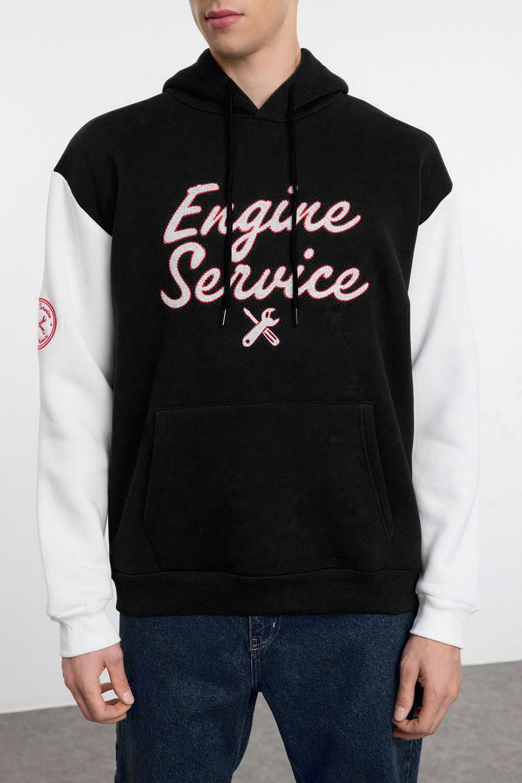 Zumrut Yesili Oversize/Genis Kesim Nak?sl? Renk Bloklu Kapusonlu Ici Polar Sweatshirt TMNAW25SW00044 - Trendyolmilla фото 12