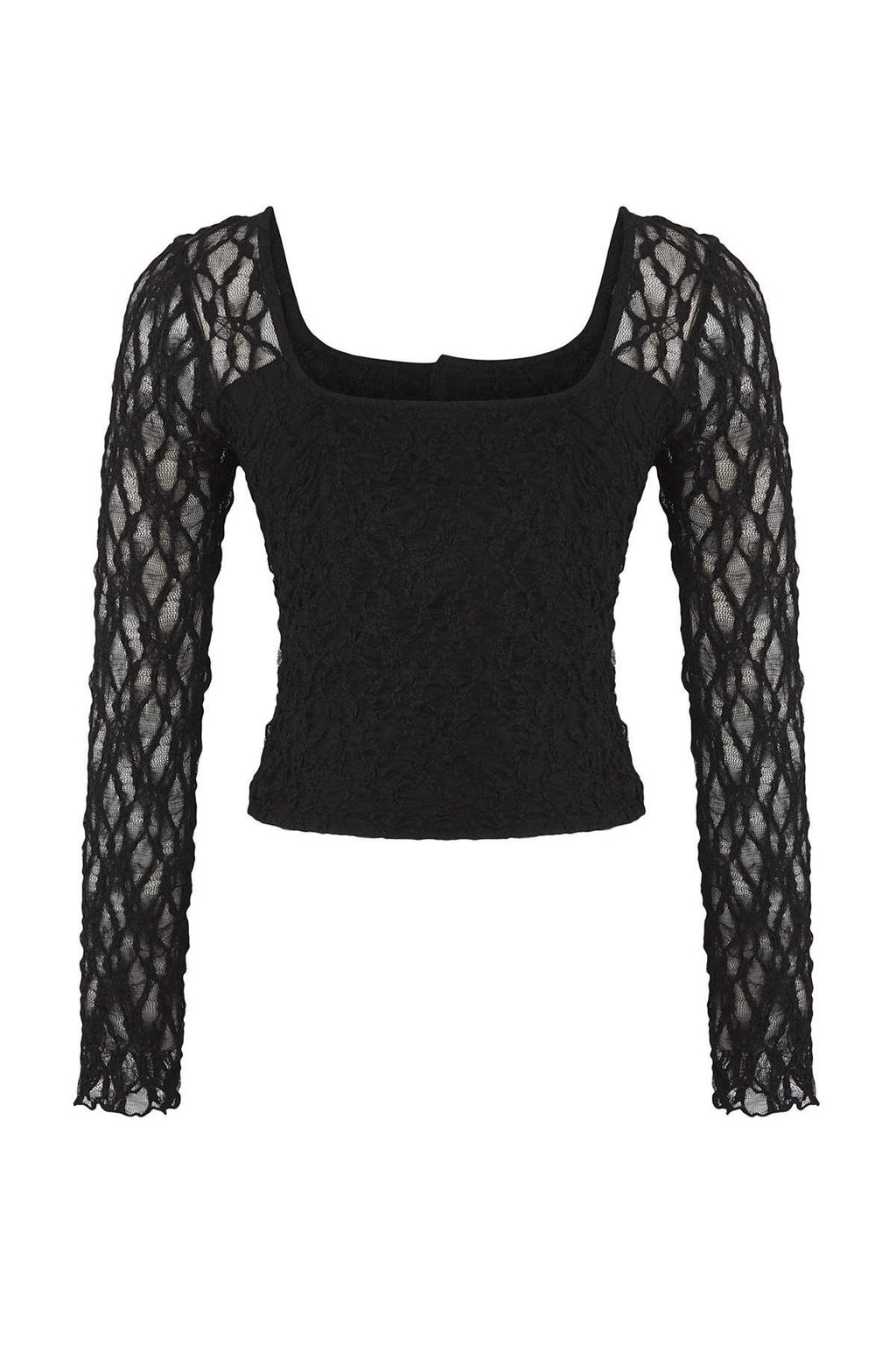 Teen Siyah Dugmeli Fitted/Vucuda Oturan Dantel Orme Bluz TWOAW26BZ00016