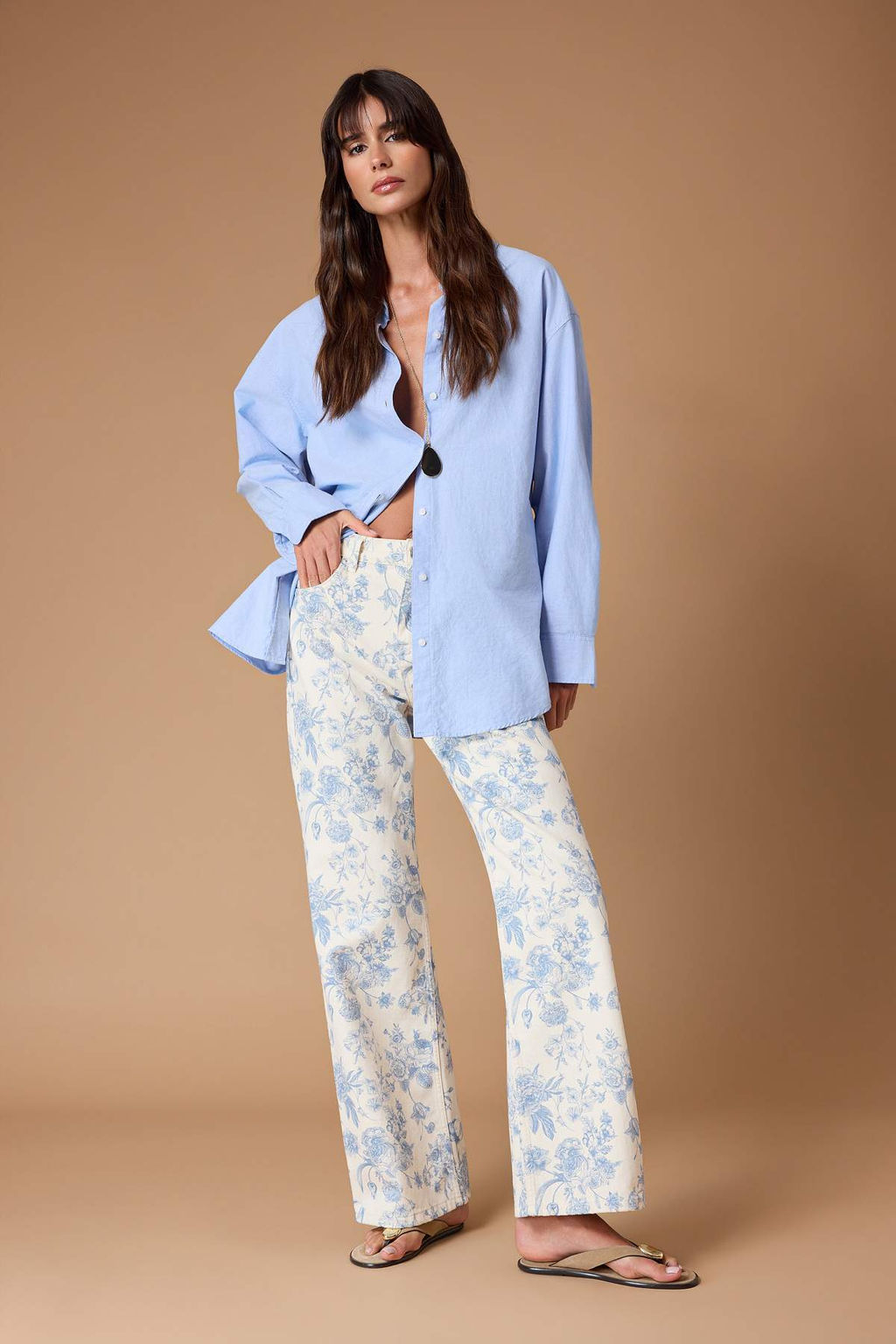 Cok Renkli DOKUMLU Cicek Bask?l? %100 Pamuk Yuksek Bel Wide Leg Jeans TWOSS26JE00222 - Trendyolmilla фото 4