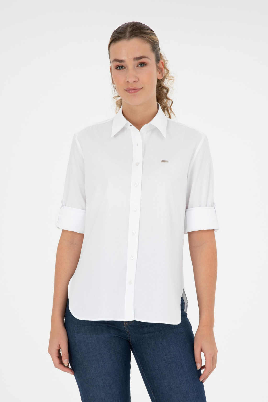 Рубашка U.S. Polo Assn женская с длинным рукавом белая хлопок  фото 15