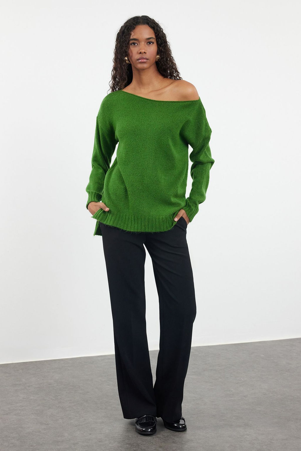 Yesil Yunlu Kay?k Yaka Basic Triko Kazak TWOAW25KZ00010