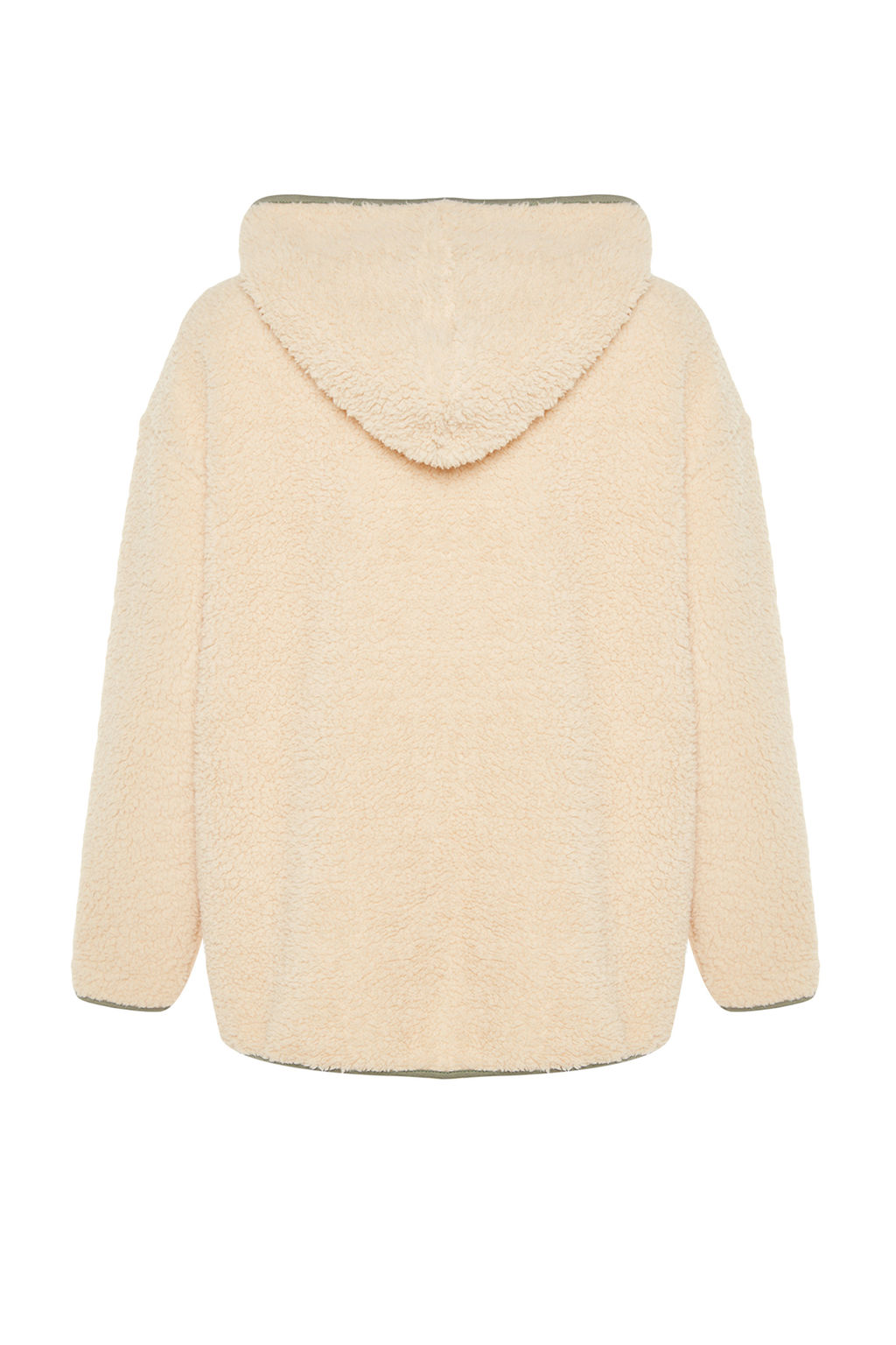 TRENDYOLMILLA Ekru Kal?n Polar Kontrast Biyeli Kapusonlu Relaxed/Rahat Kal?p Orme Sweatshirt TWOAW24SW00021  фото 8