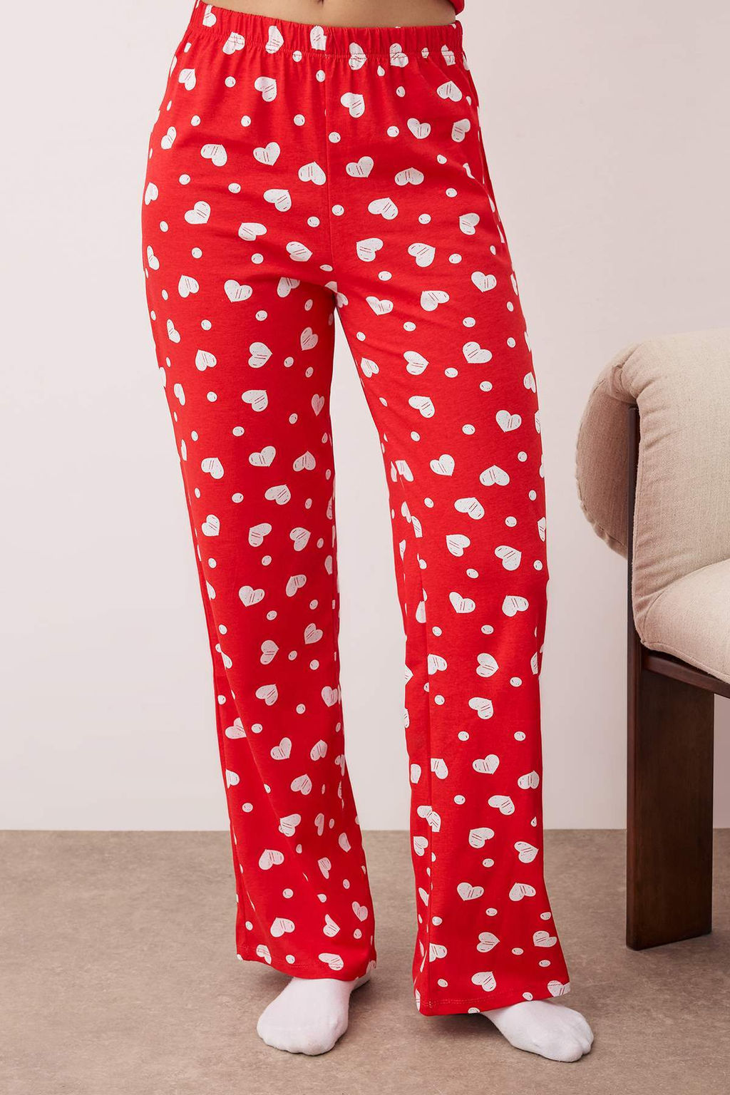 K?rm?z? %100 Pamuklu Kalpli Tshirt-Pantolon Orme Pijama Tak?m? THMAW24PT00124 - Trendyolmilla фото 3