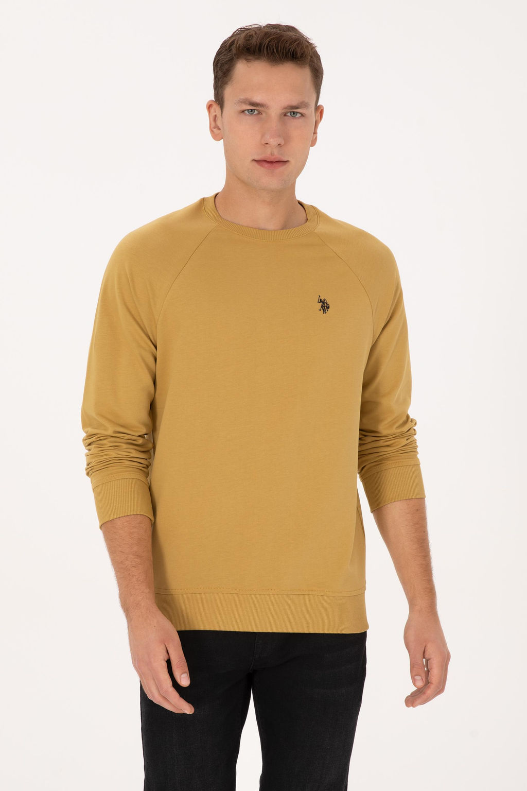 Erkek Regular Fit Bisiklet Yaka Hardal _nce Basic Sweatshirt Sepette S_rpriz _ndirim