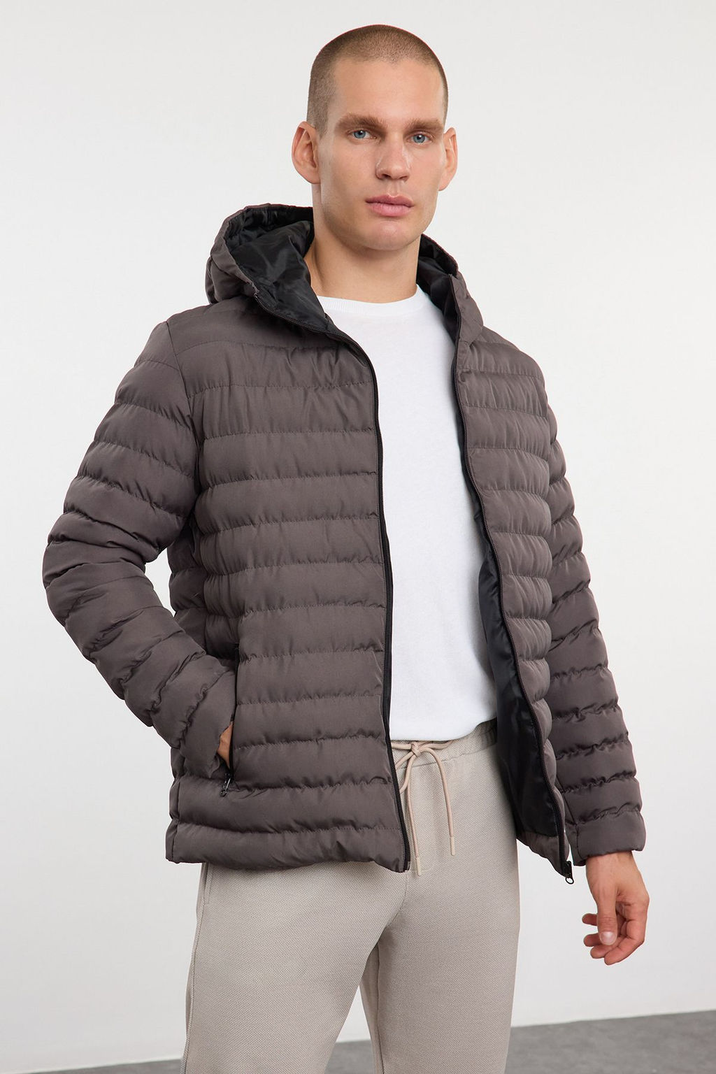 TRENDYOL MAN Antrasit Regular Fit Kapusonlu K?sl?k Mont TMNAW25MO00028 - Trendyolmilla фото 10