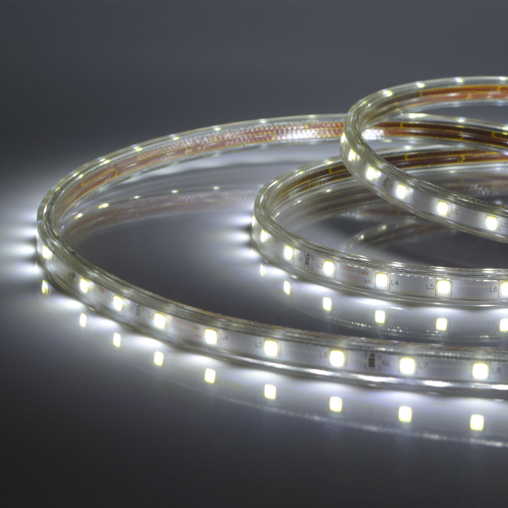 ULS-Q325 2835-60LED/m-10mm-IP67-220V-6W/m-50M-DW Светодиодная гибкая герметичная лента Volpe. В ПВХ трубке. Упаковка - бобина 50 м. IP67. Угол излучения 120. Кратность резки 1 м. Холодный белый свет.