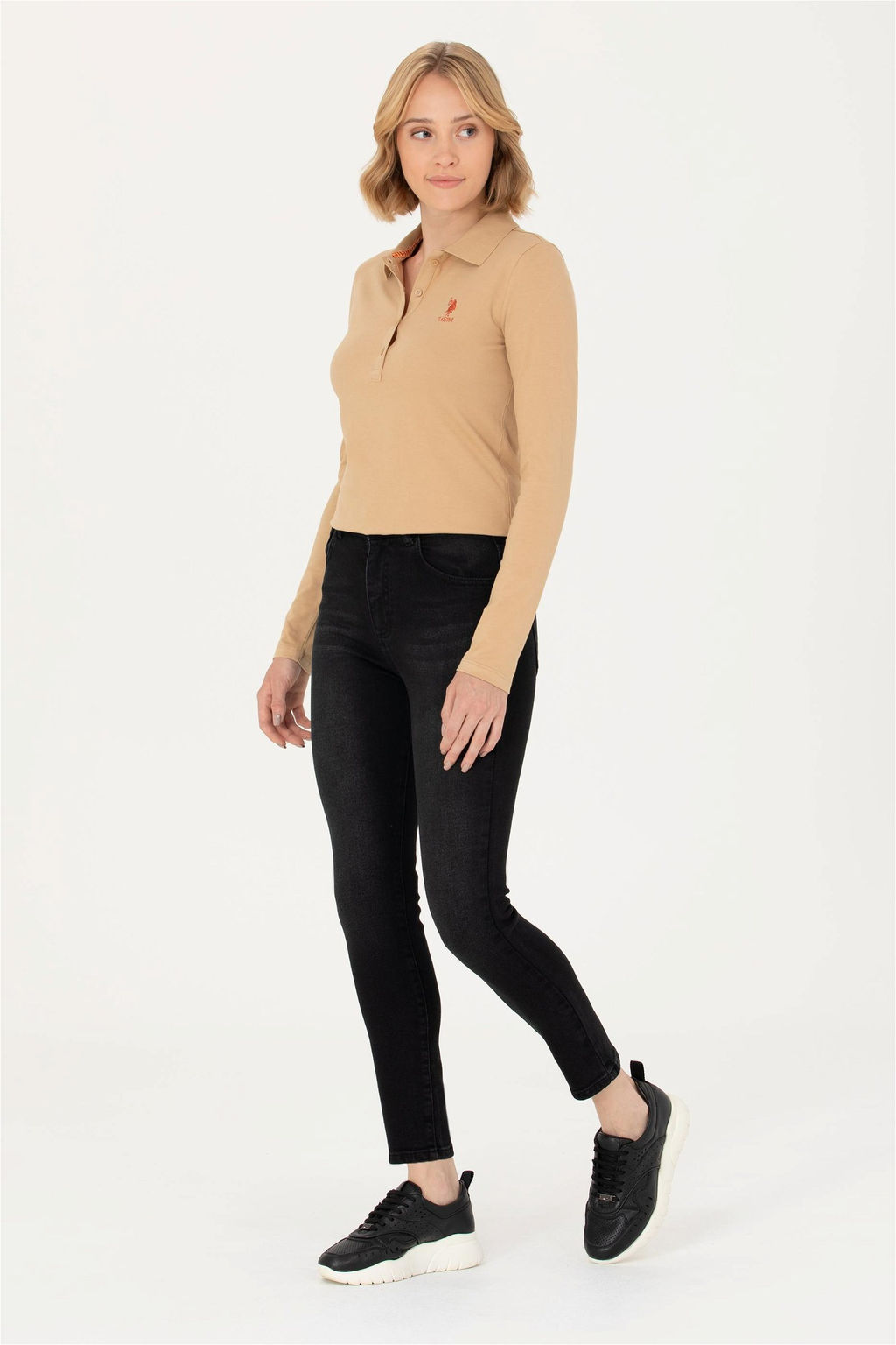 U. S. Polo Assn Женская базовая толстовка с воротником-поло песочного цвета - U.s. polo assn фото 4