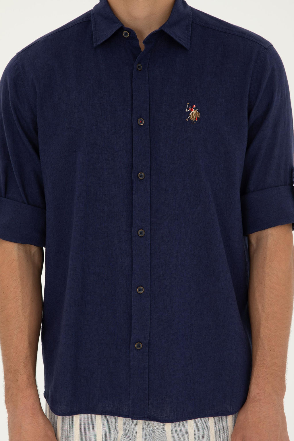 U. S. Polo Assn / Мужская темно-синяя базовая рубашка с длинным рукавом - U.s. polo assn фото 6