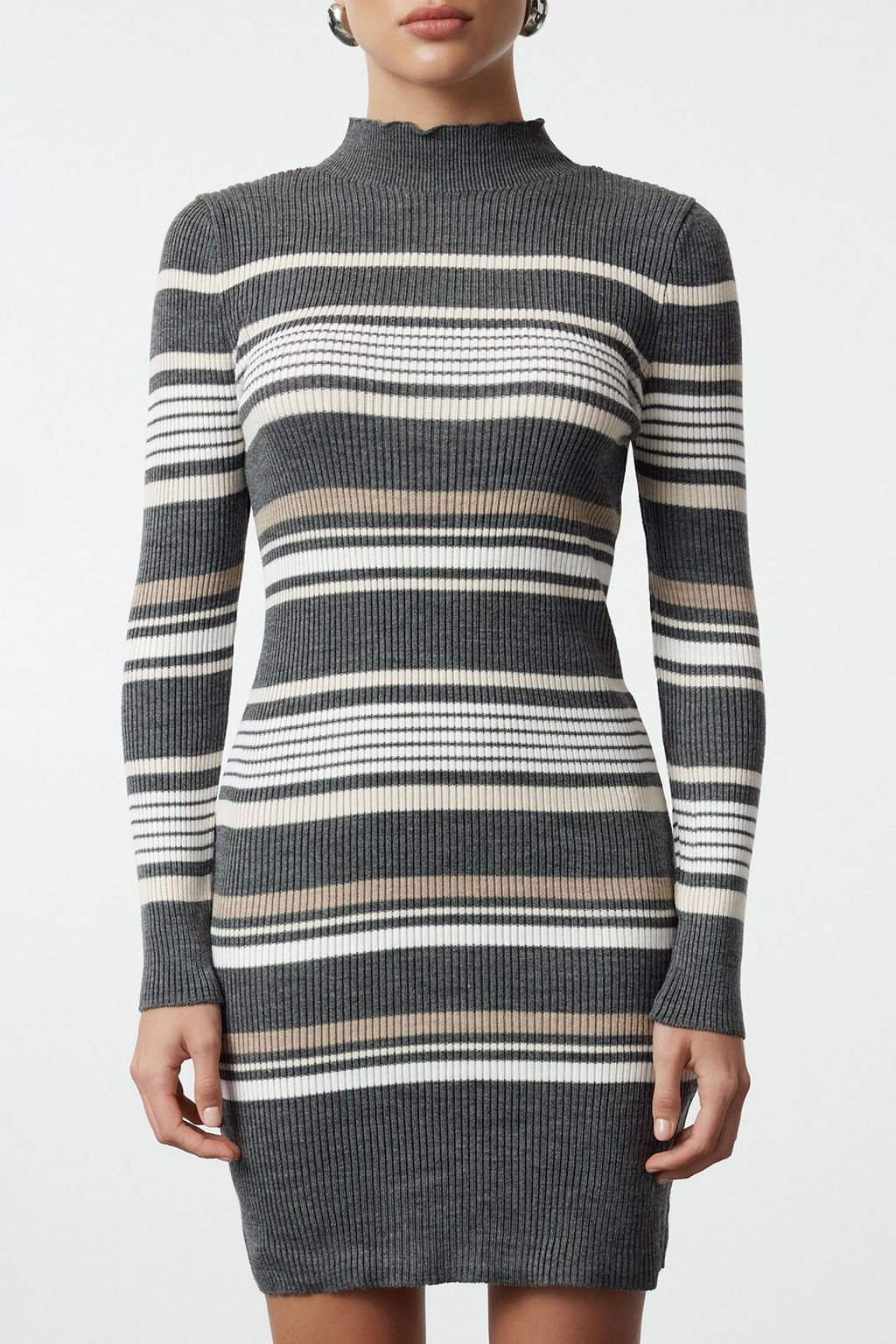 TRENDYOLMILLA Lacivert Mini Triko Renk Bloklu Dik Yaka Elbise TWOAW24EL00469 фото 4