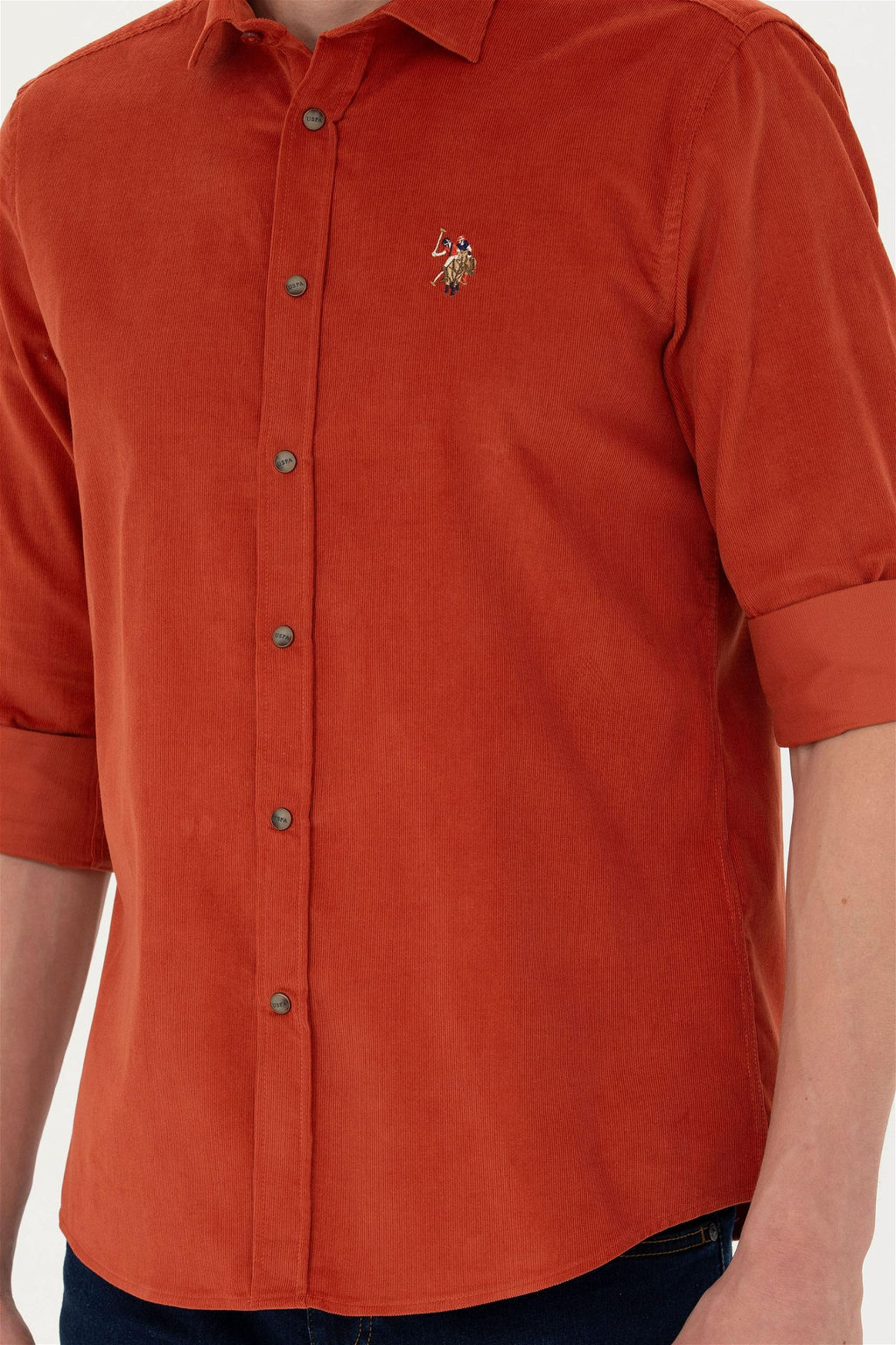U. S. Polo Assn / Мужская рубашка с длинным рукавом кирпичного цвета - U.s. polo assn фото 13