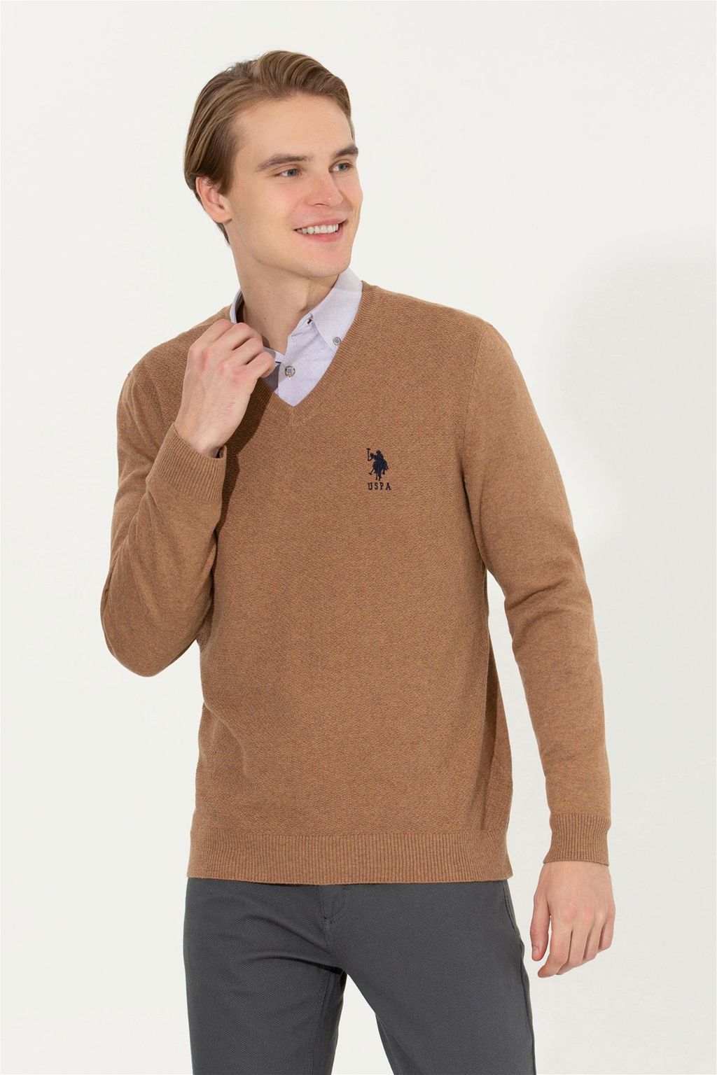 Мужской коричневый трикотажный свитер Basic - U.s. polo assn фото 4