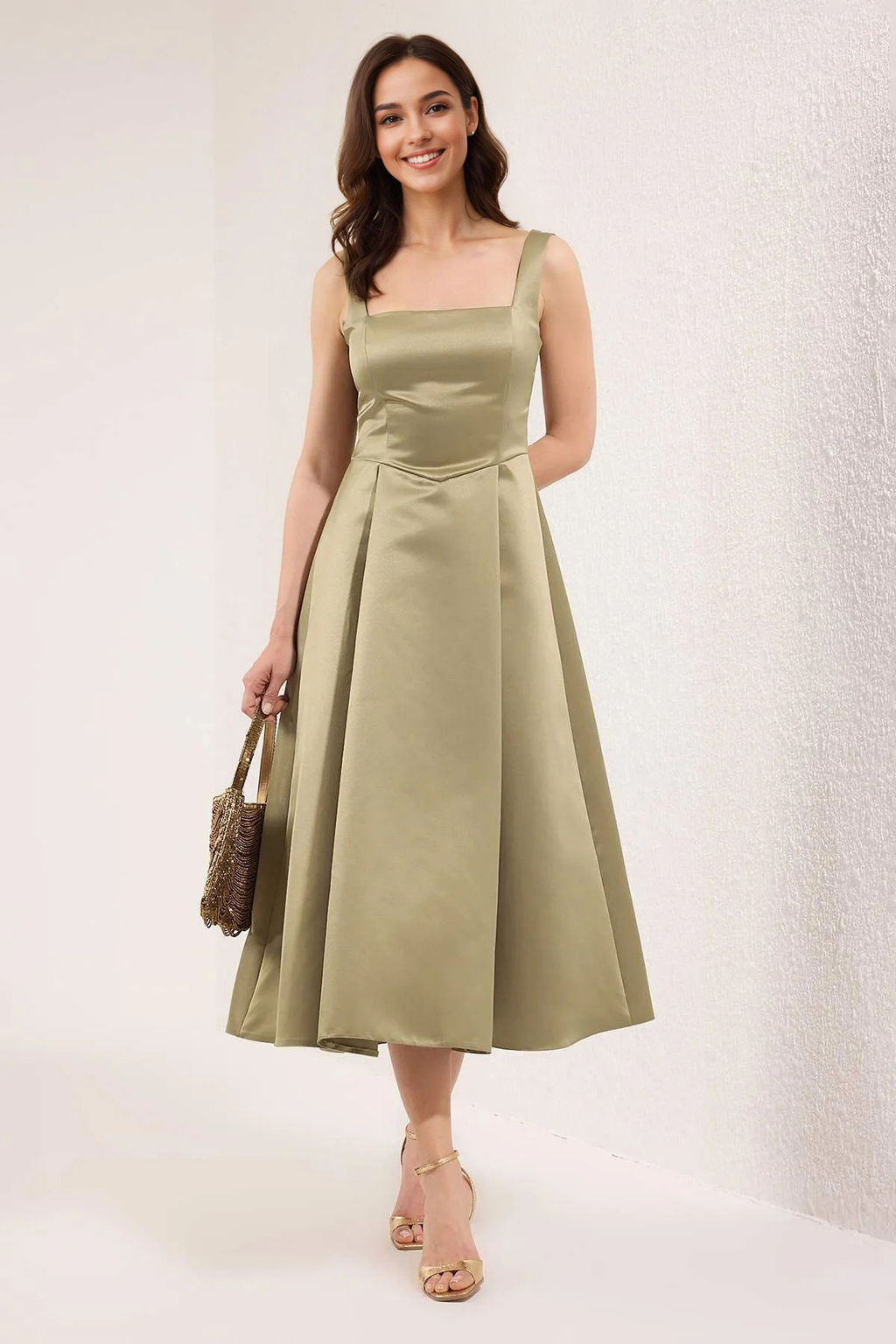 Yag Yesil A-Kesim Saten Dokuma S?k Abiye Gece Mezuniyet Elbisesi TPRAW25EL00040