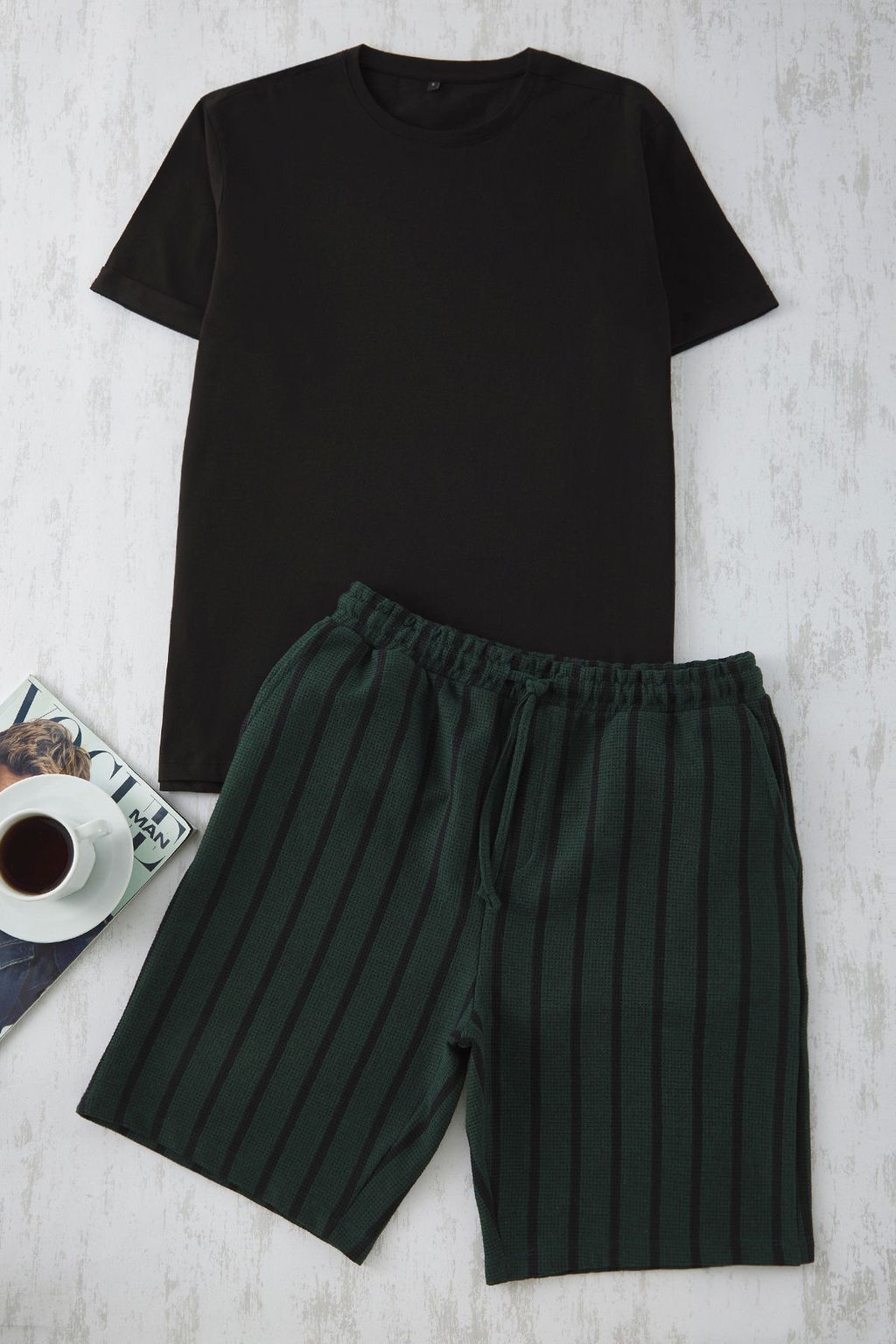 TRENDYOL MAN Siyah - Antrasit Regular Fit Cizgili Orme Pijama Tak?m? TMNSS25PT00029