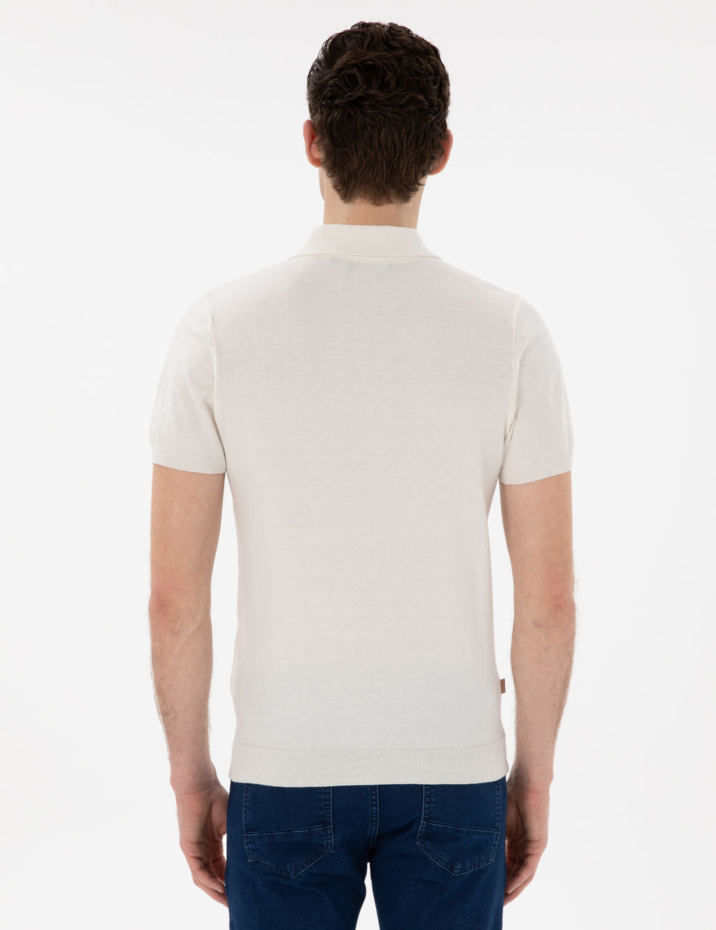 Ekru Slim Fit D__meli Polo Yaka Triko Ti__rt