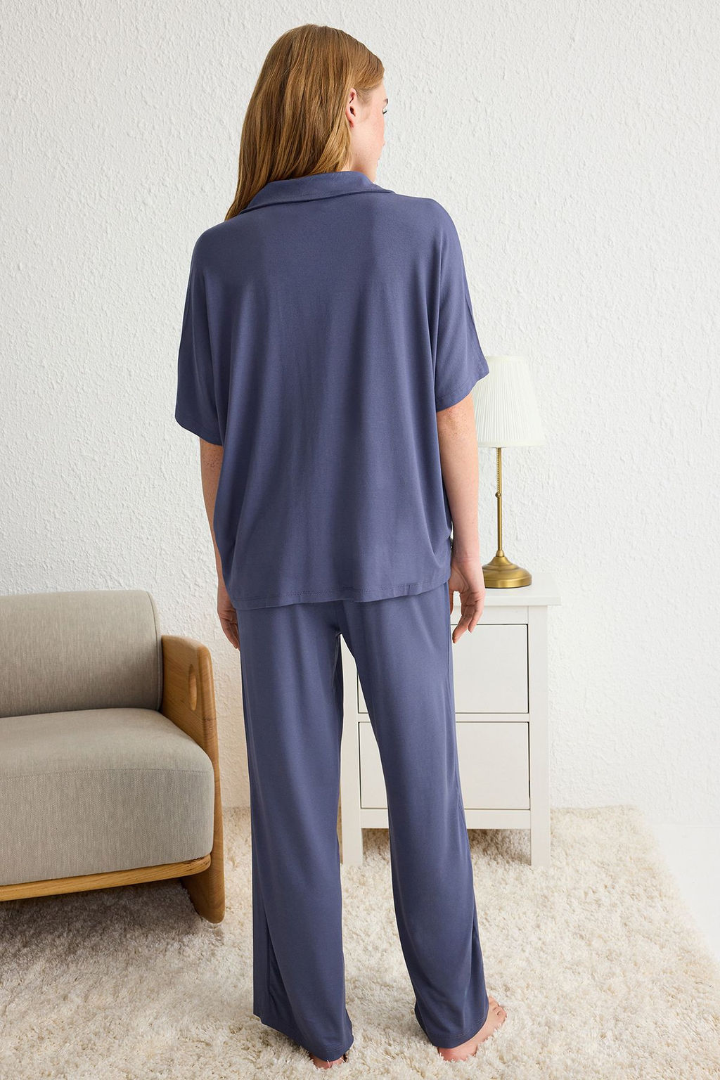 Trendyolmilla Antrasit Rahat Kal?p Viskon Hamile Orme Pijama Tak?m? THMSS25PT00165 фото 6