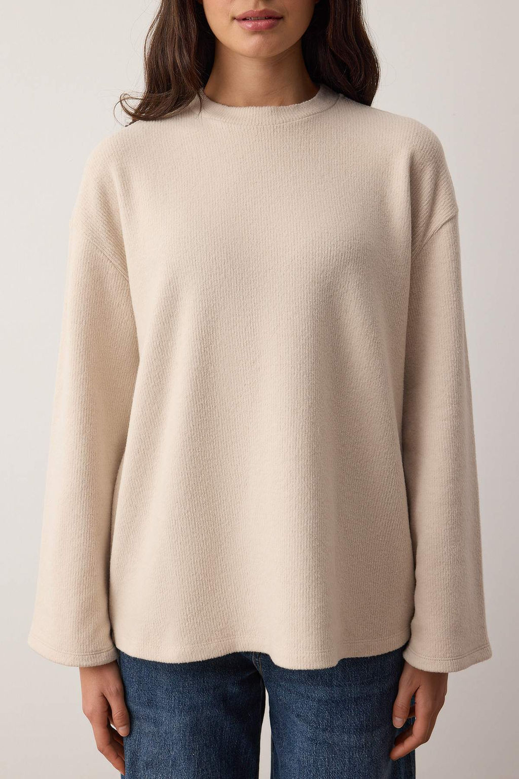 Tas Triko Gorunumlu Yumusak Bisiklet Yaka Relaxed/Rahat Kal?p Orme Bluz TWOAW26BZ00199 - Trendyolmilla фото 3