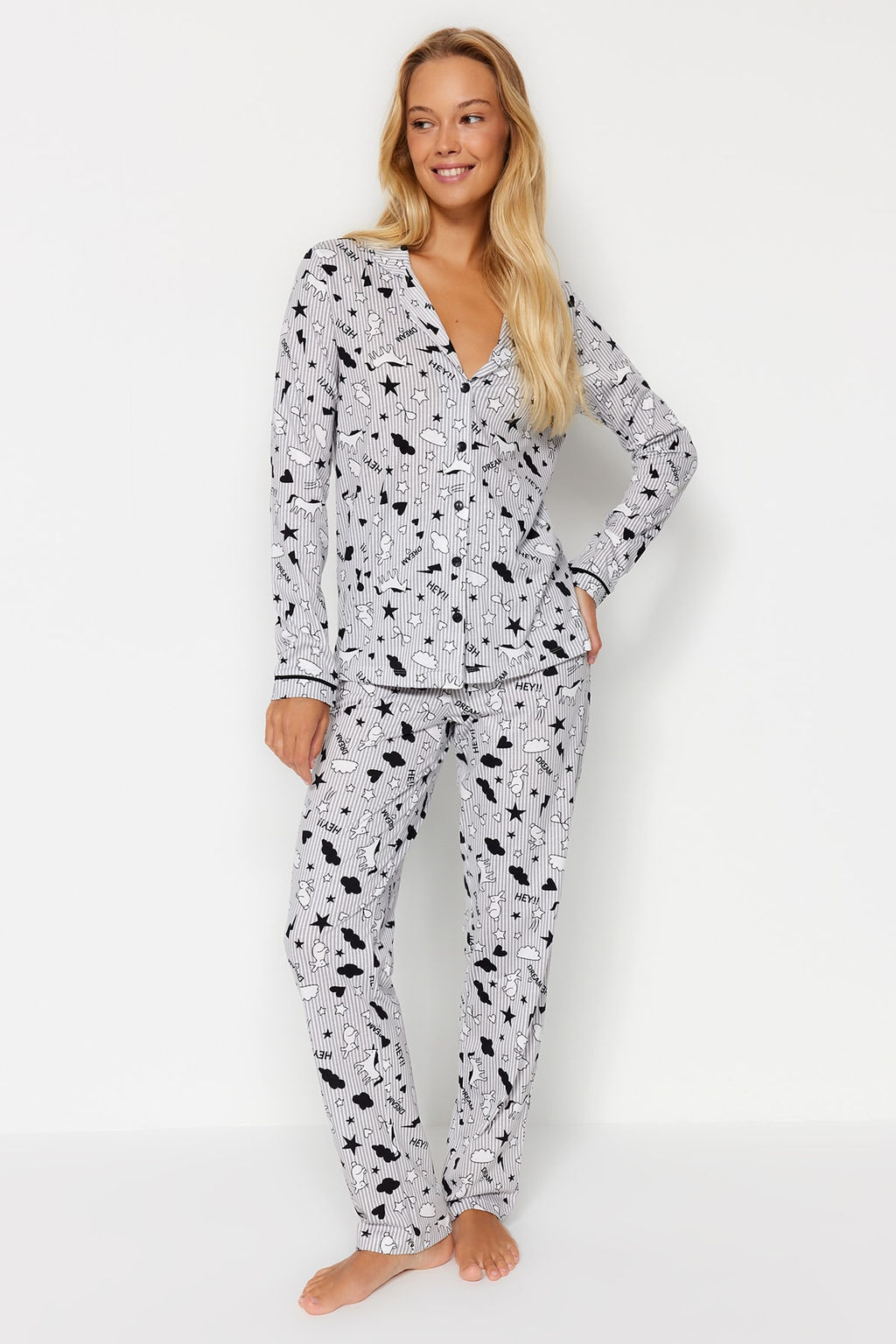 Gri Desenli Orme Pijama Tak?m? THMAW21PT0863 - Trendyolmilla фото 2