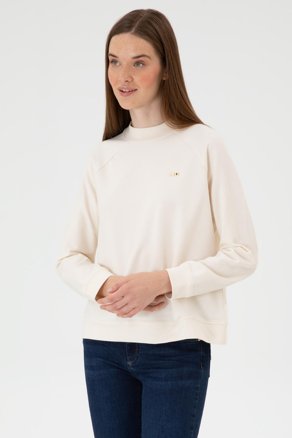 Kad_n Krem Regular Bisiklet Yaka Basic Sweatsh_rt
