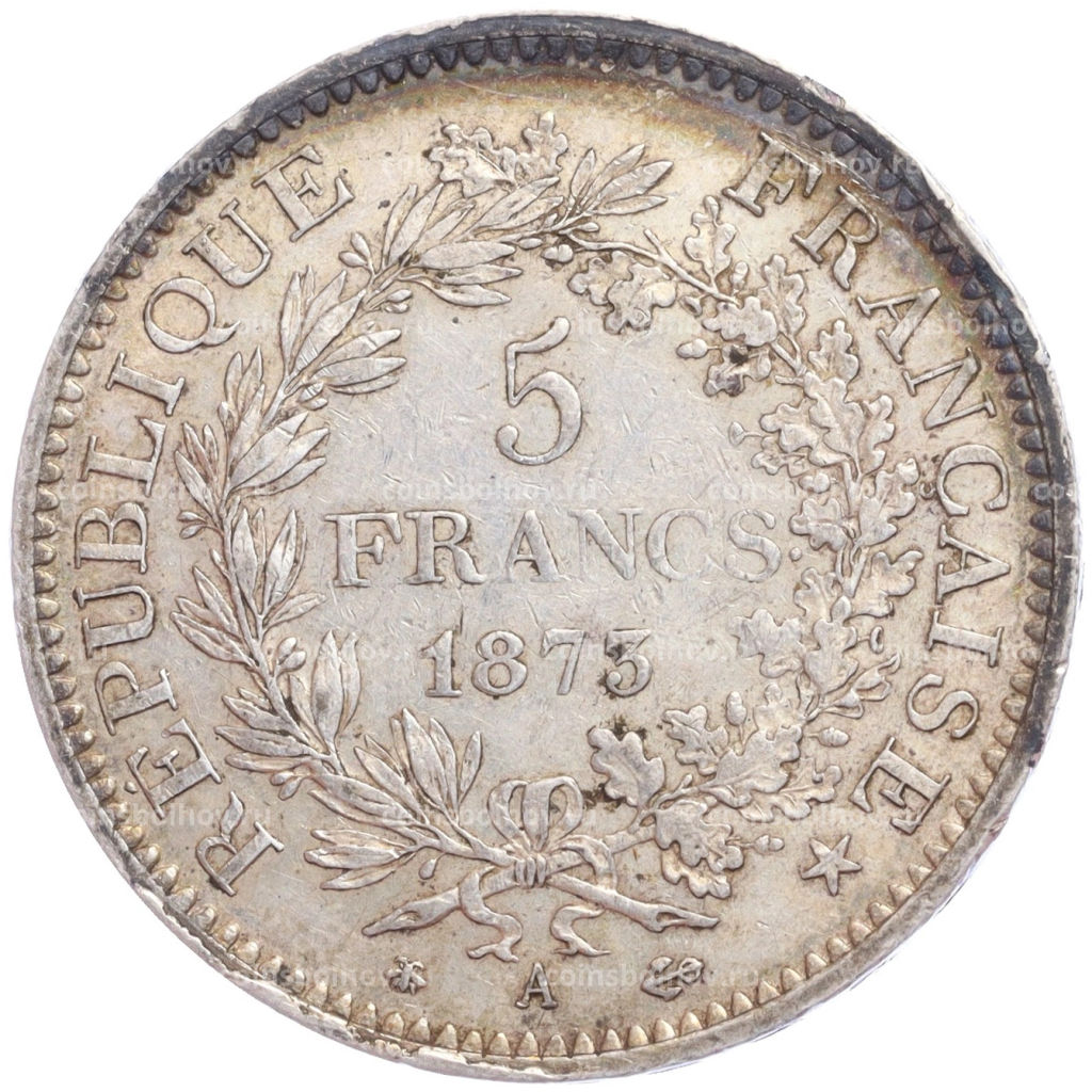Монета 5 франков 1873 года Франция Геркулес