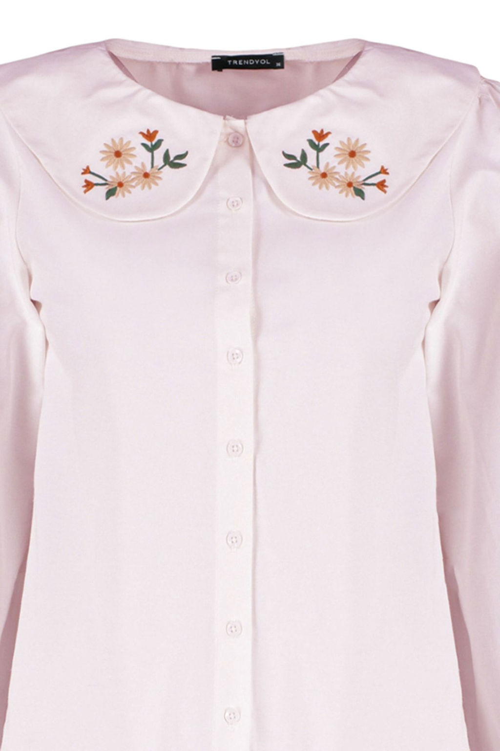 TRENDYOLMILLA Ekru Yakas? Nak?s Detayl? Pamuk Regular Normal Kal?p Dokuma Gomlek TWOSS23GO00009 фото 7