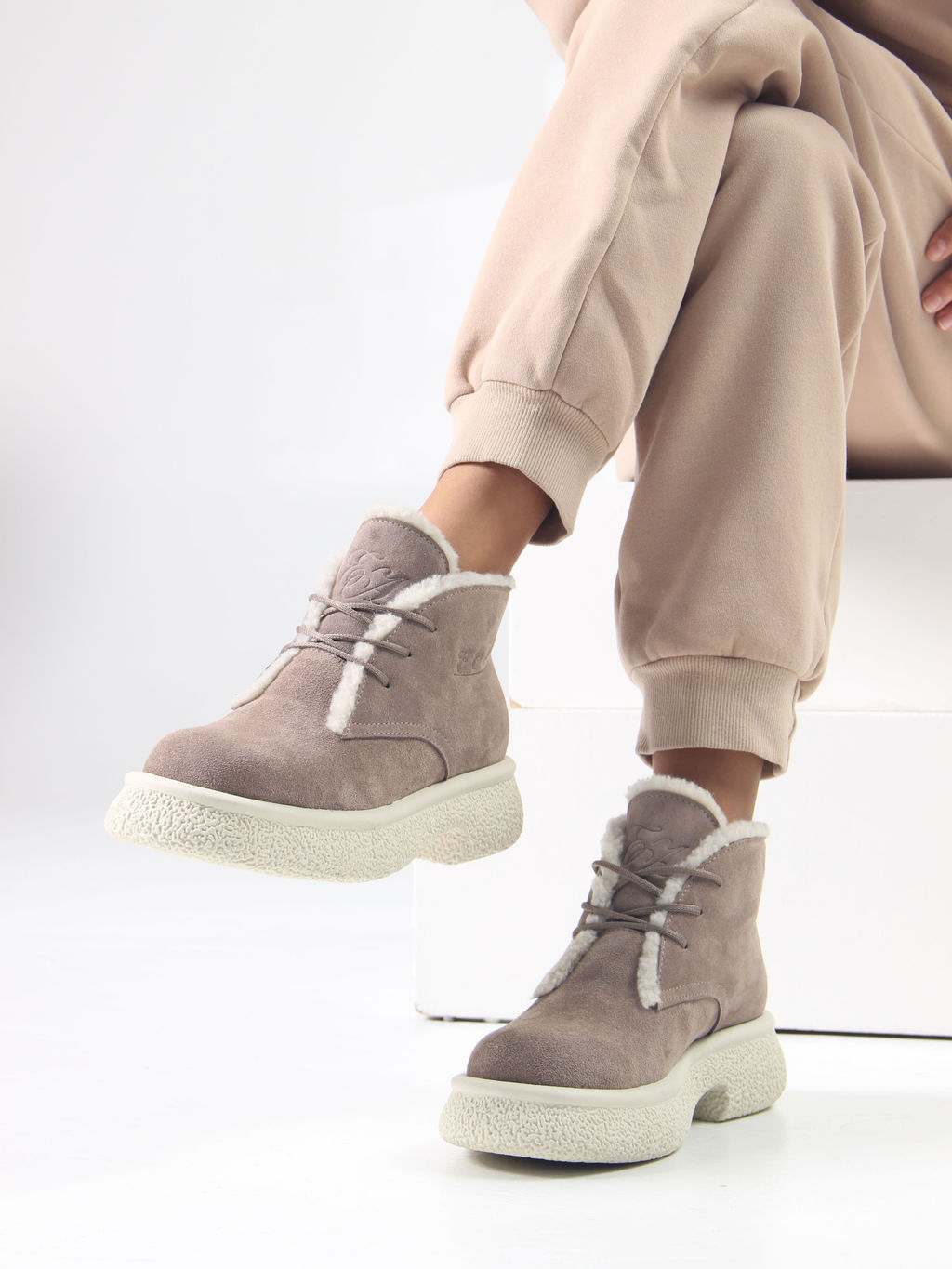 Ботинки 308.агатаw. капучино замша/Шерсть