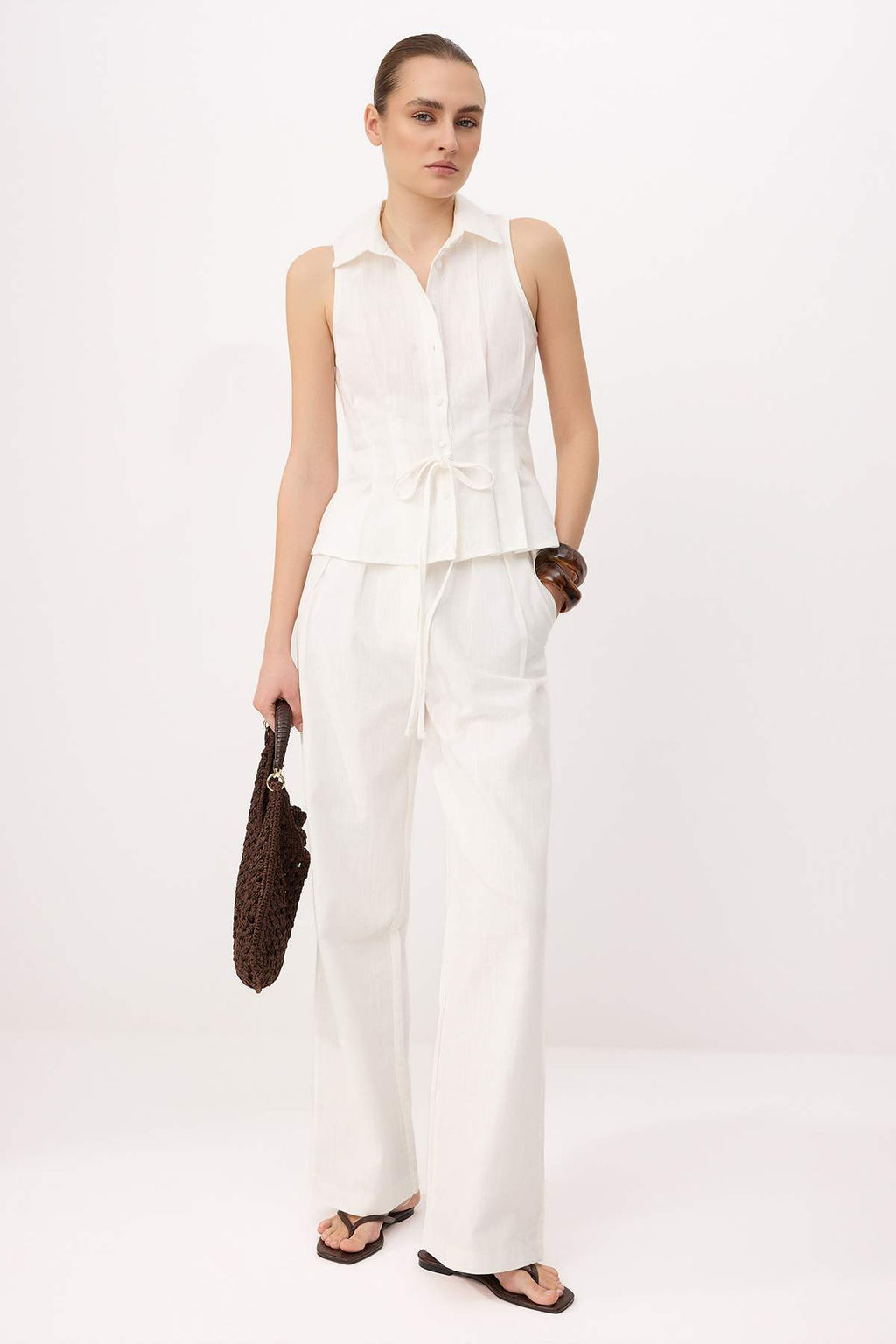 Lacivert Keten Gorunumlu Yelek Pantolon Dokuma Alt - Ust Tak?m TWOSS26AU00104 - Trendyolmilla фото 6