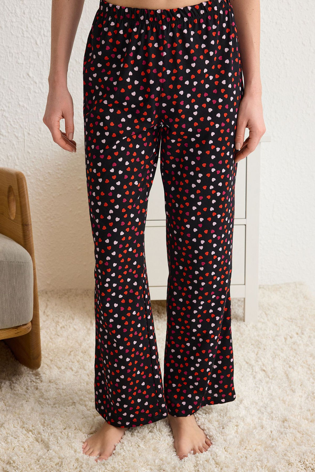 Trendyolmilla Siyah %100 Pamuklu Kalpli ve Sloganl? Orme Pijama Tak?m? THMSS25PT00167  фото 4