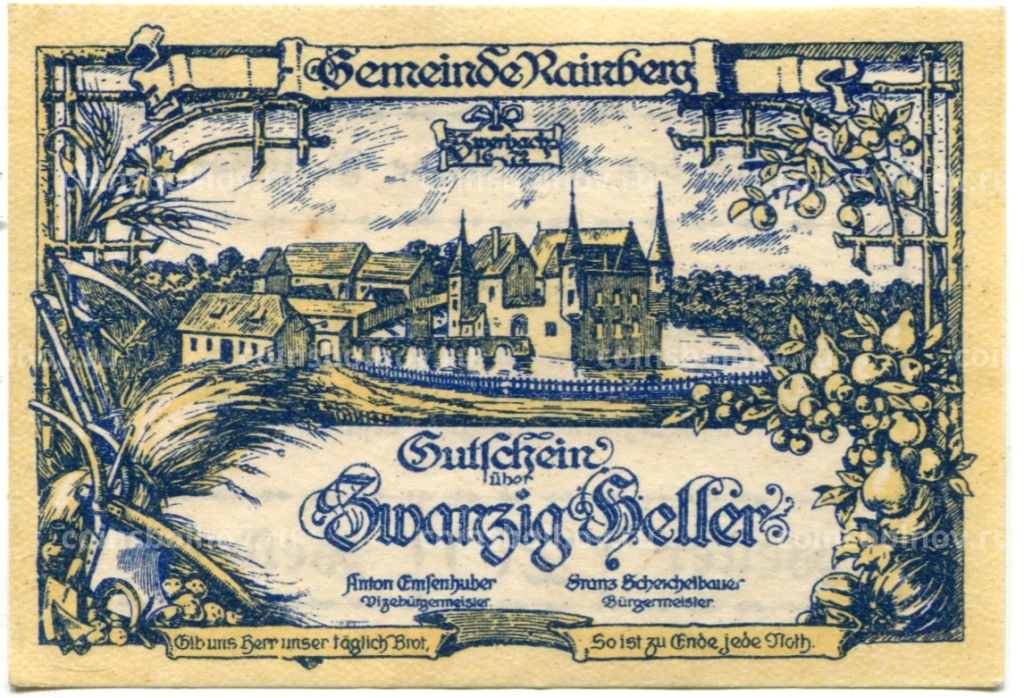 20 геллеров 1920 года Австрия Райнсберг (нотгельд)