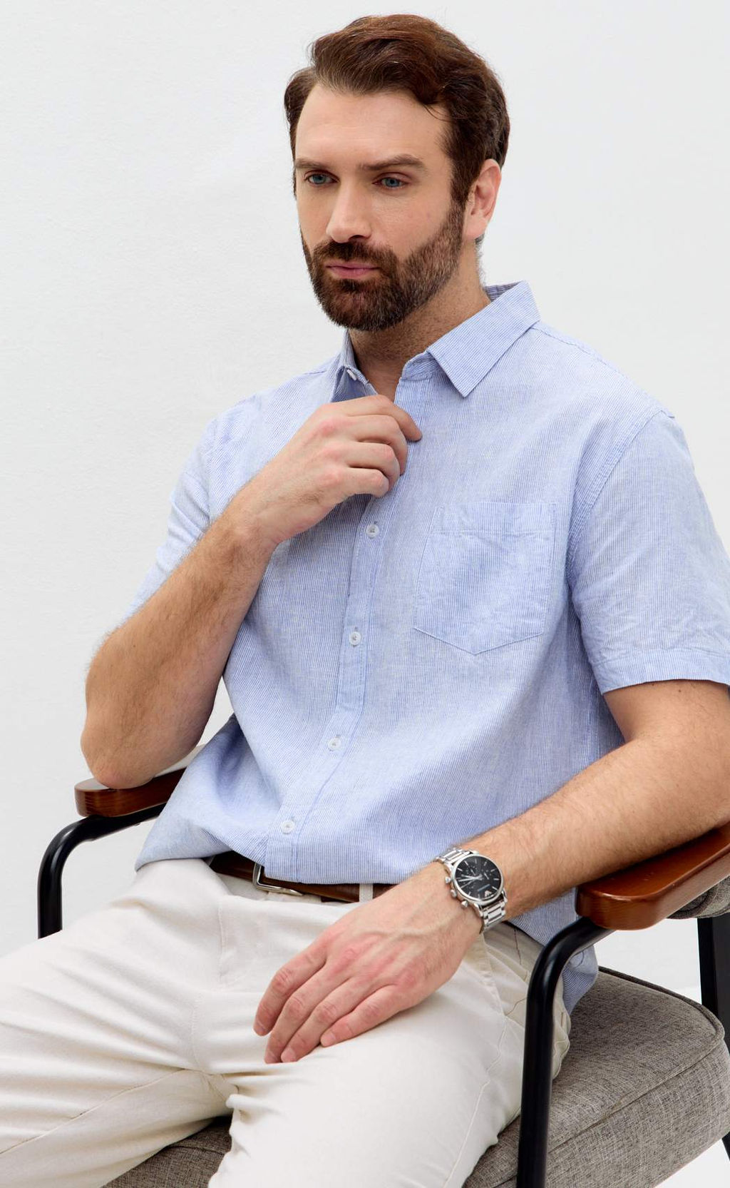 Рубашка к/р лен F111-0450 l.blue stripes - Fine joyce фото 2