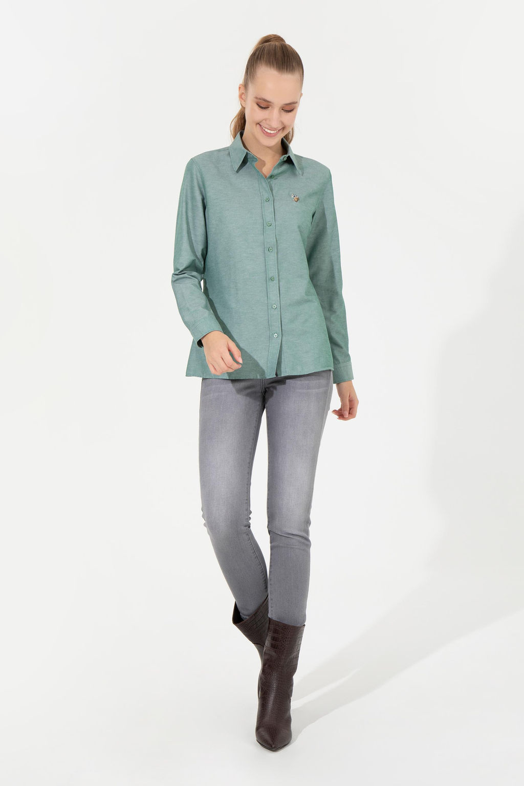 Kad_n Koyu Ye_il Uzun Kollu Basic G_mlek