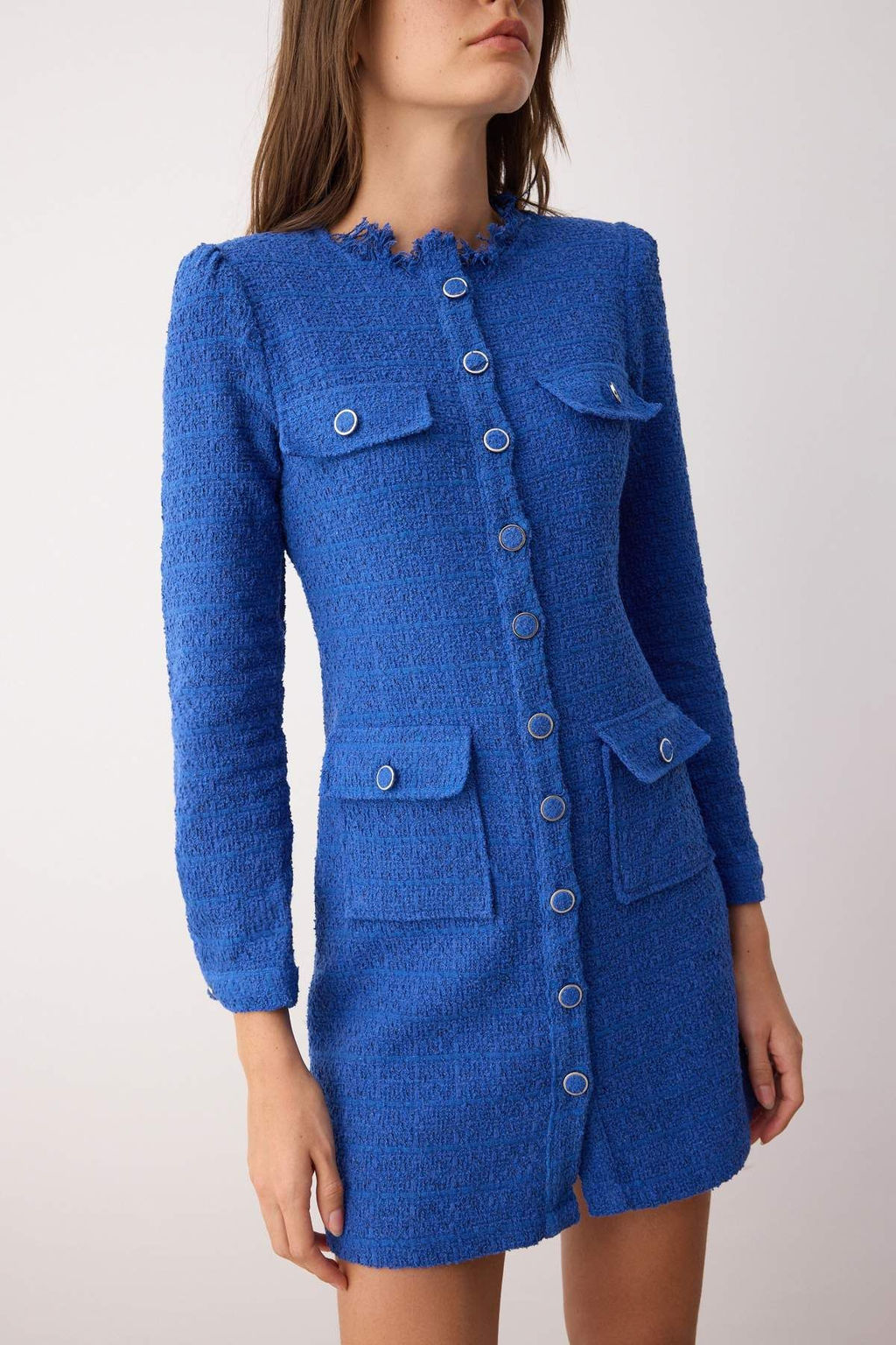 TRENDYOLMILLA Saks Duz Kesim Tuvit Ceket Dokuma Elbise TWOAW24EL00405  фото 3