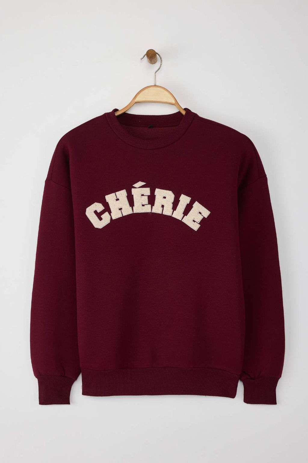 TRENDYOLMILLA Bordo Kal?n Ici Polarl? Oversize/Rahat Kesim Slogan Nak?sl? Orme Sweatshirt TWOAW25SW00030  фото 11