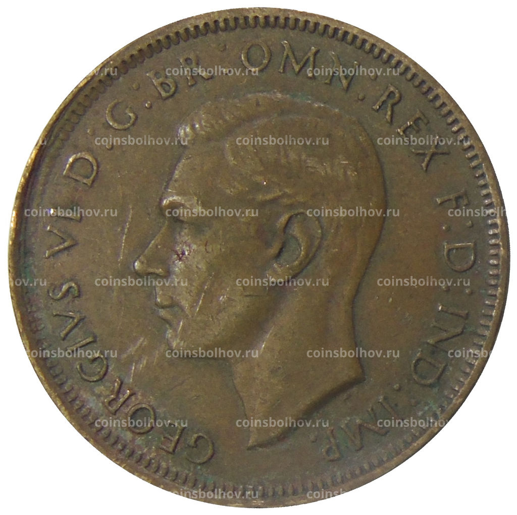 Монета 1/2 пенни 1938 года Австралия