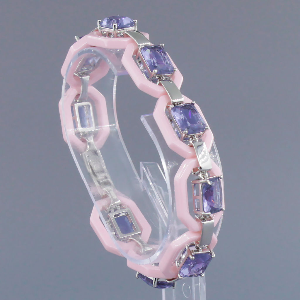 Браслет Октагон из розовой керамики с Александритом покрытие светлый металл, длина - Agat77 фото 2