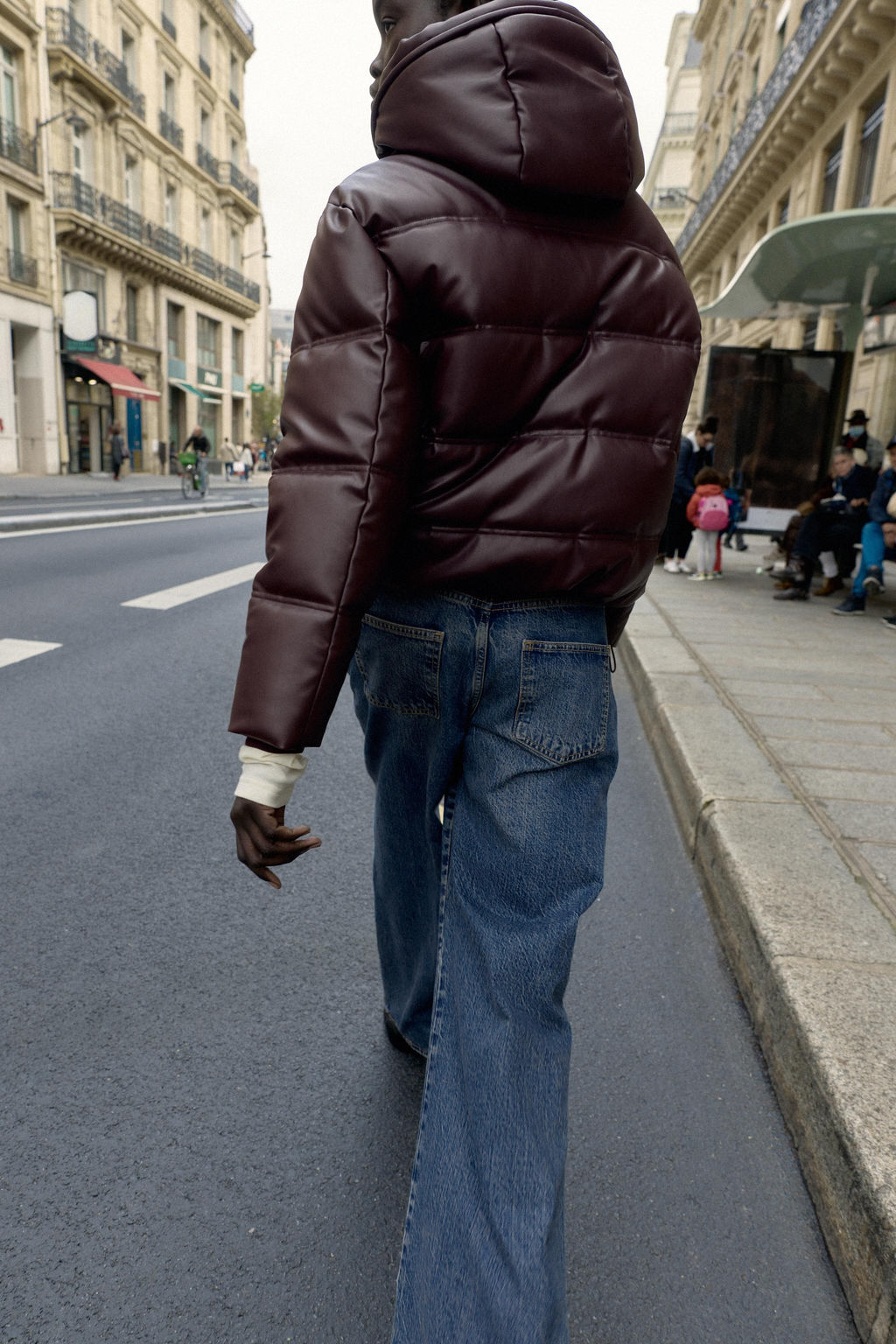 WATER-REPELLENT WINDPROOF QUILTED FAUX LEATHER ANORAK