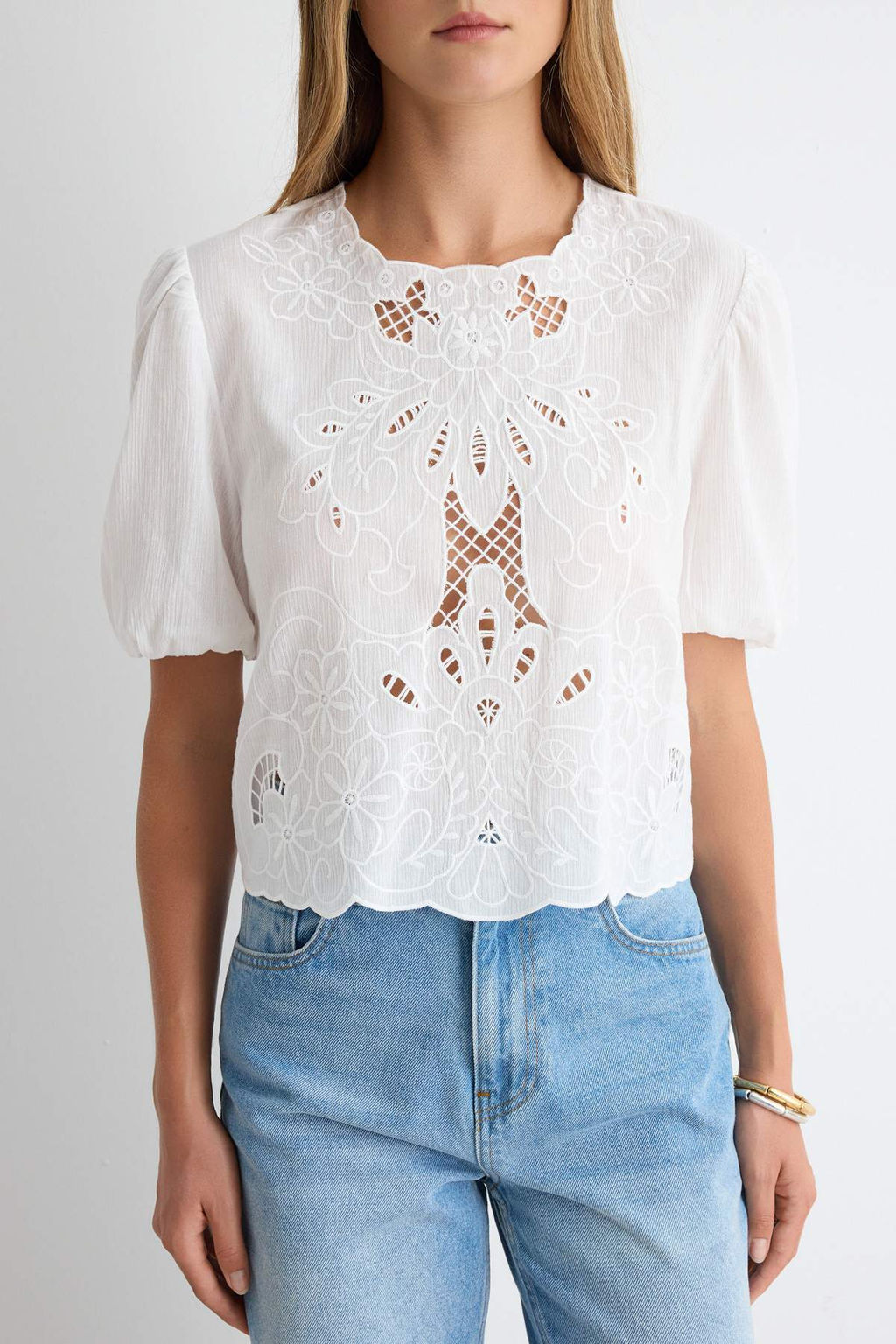 Beyaz %100 Pamuk Brode Bluz TWOSS26BZ00654 - Trendyolmilla фото 3
