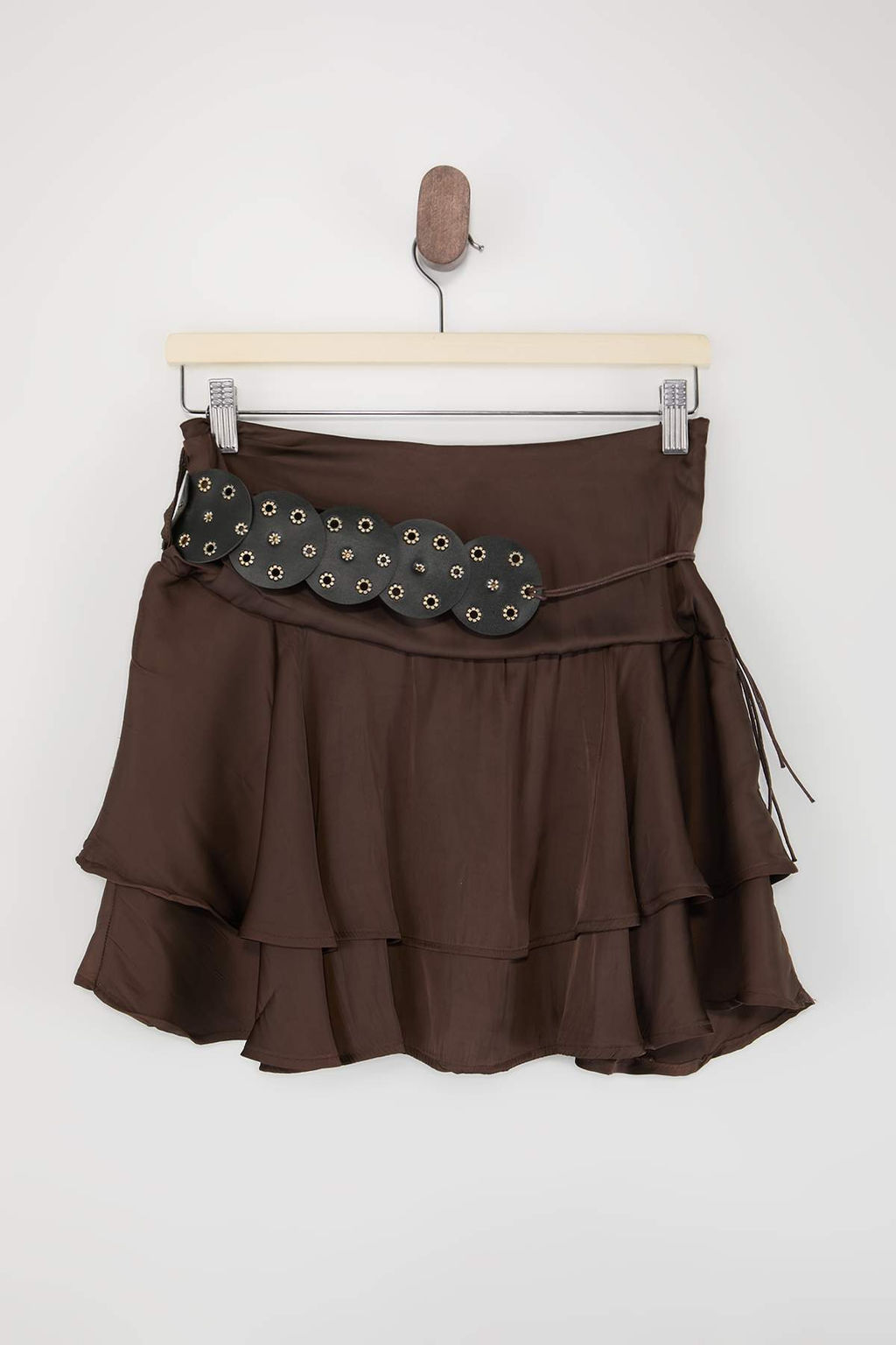 Kahverengi Kemerli Saten Mini Ici Sortlu Boho Etek TWOSS26ET00155 - Trendyolmilla фото 7