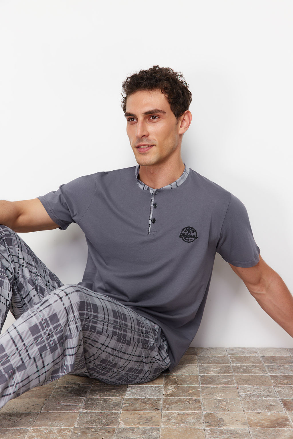 TRENDYOL MAN Antrasit Regular Fit Ekose Orme Pijama Tak?m? TMNSS24PT00037 - Trendyolmilla фото 3