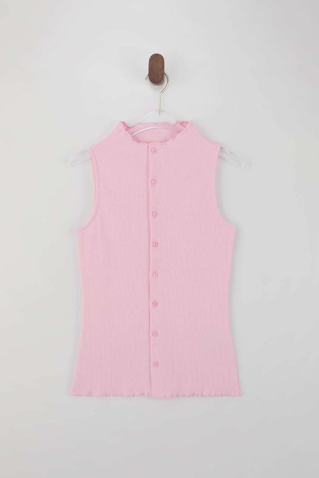 Wardrobe Essentials-Ac?k Pembe Fitted Dugmeli Volanl?/F?rf?rl? Esnek Orme Bluz TWOSS26BZ00171 - Trendyolmilla фото 5