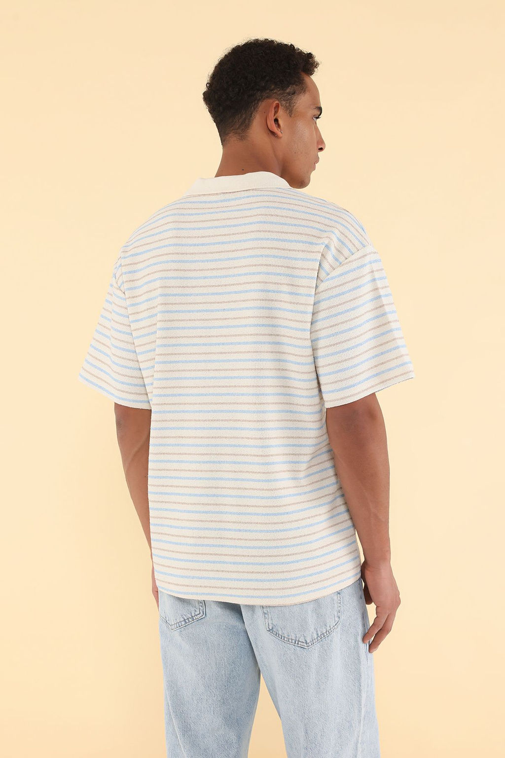 TRENDYOL MAN Unisex Mavi Oversize/Genis Kesim Cizgili Polo Yaka T-shirt TMNSS25PO00012 - Trendyolmilla фото 16