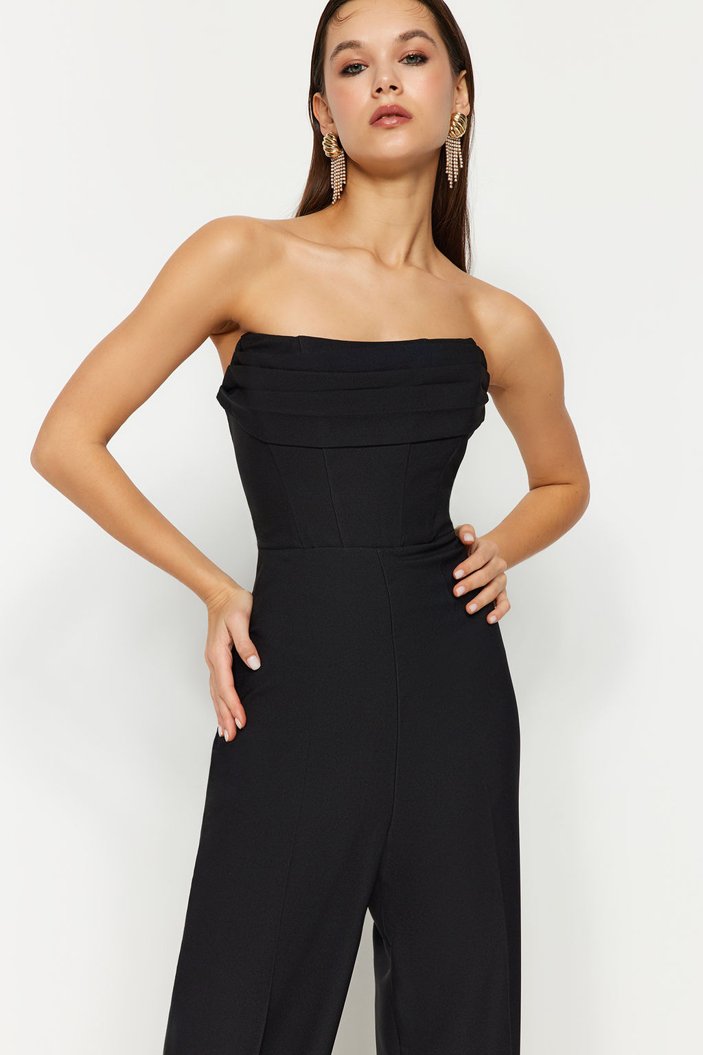 TRENDYOLMILLA Siyah Korse Detayl? Dokuma Tulum TPRSS24TU00002  фото 3