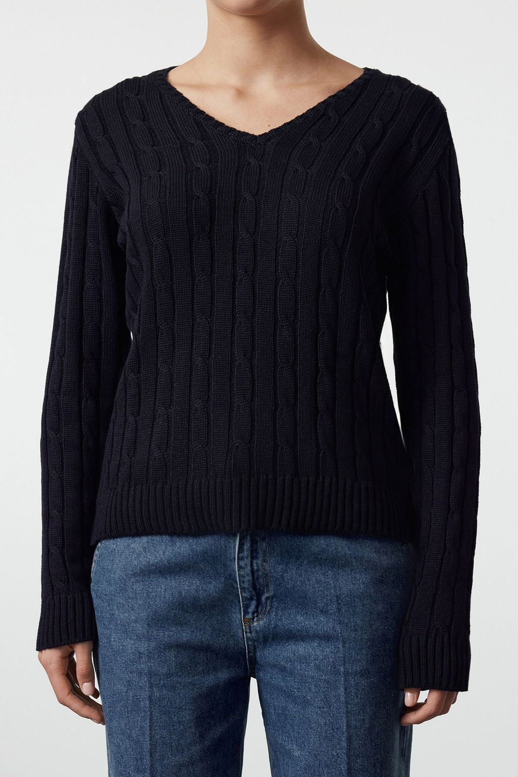 Lacivert Basic Pamuklu V Yaka Triko Kazak TWOAW25KZ00249 - Trendyolmilla фото 3