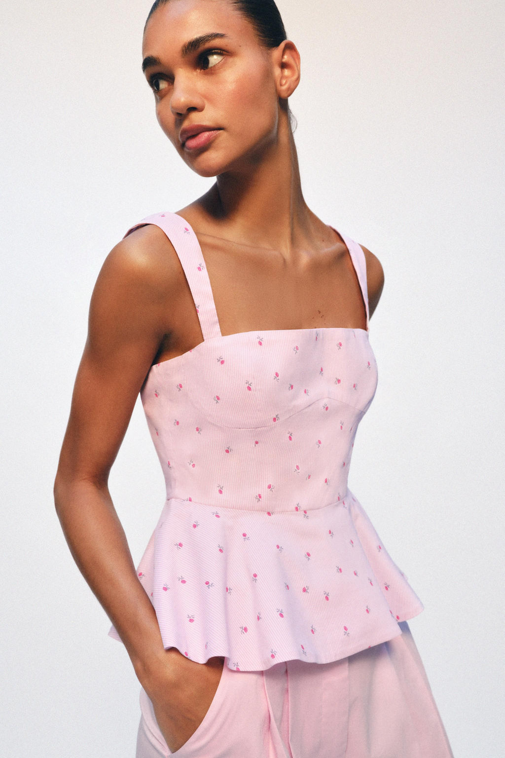 TOP CORSETERO RAYAS FLORES / Rosa