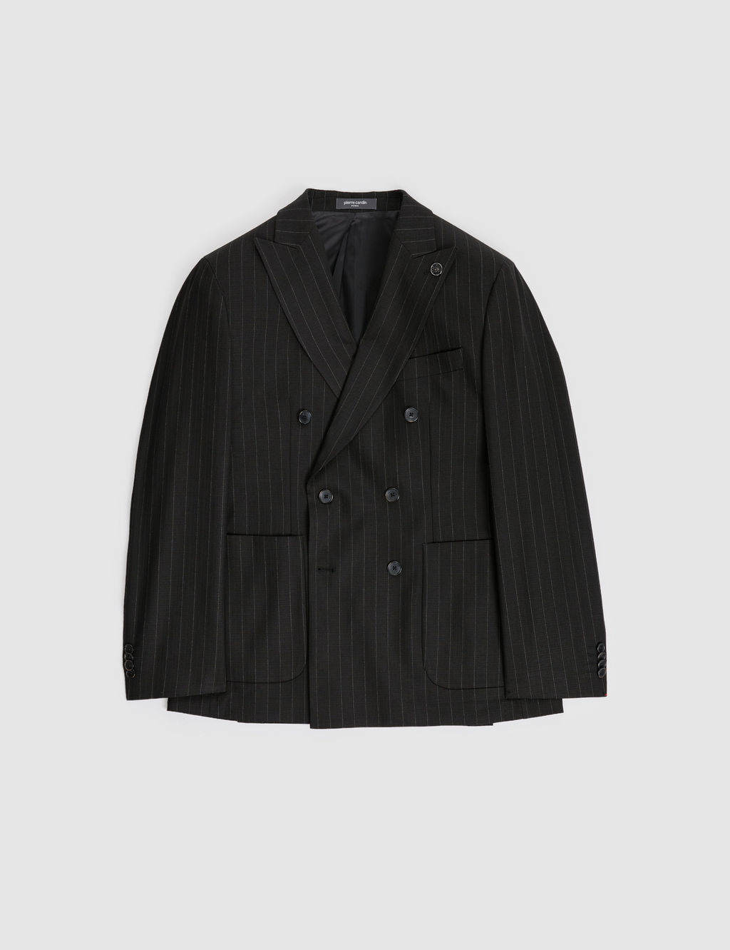Siyah Extra Slim Fit _izgili Kruvaze Tak_m Elbise