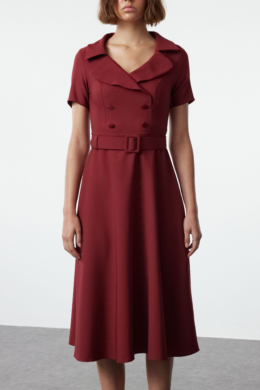 Bordo Duz Dokuma Elbise TWOSS22EL1185