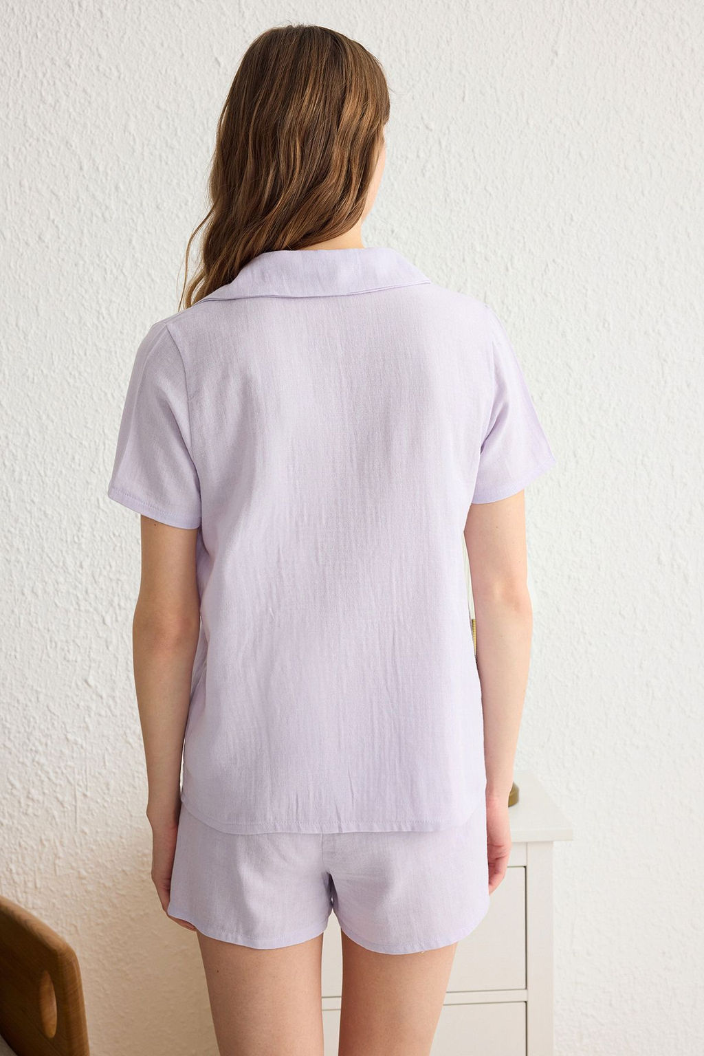 Trendyolmilla Lila %100 Pamuklu Papatya Nak?sl? Muslin Sortlu Dokuma Pijama Tak?m? THMSS25PT00032 фото 14