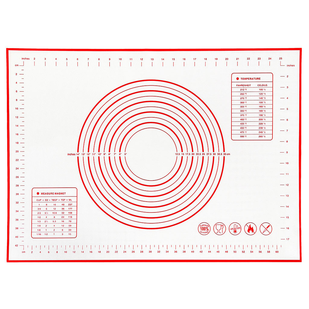 Коврик силиконовый, армированный для раскатки теста и выпекания 50х70см, белый с цветной разметкой, микс (Китай)