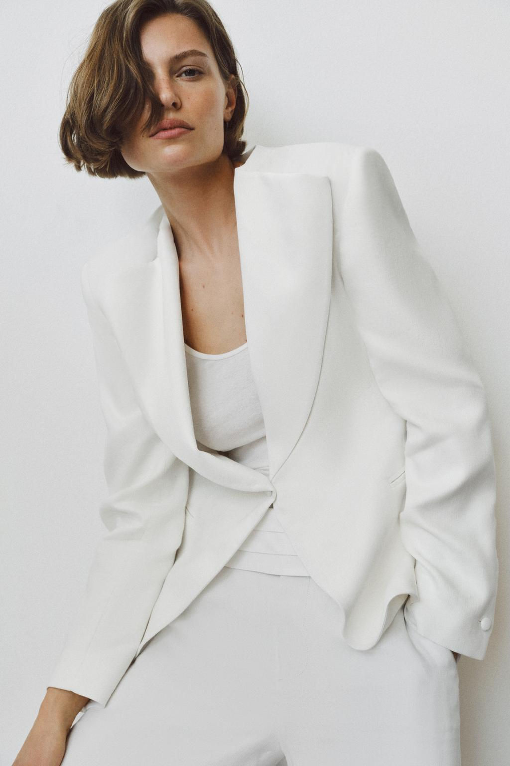 ZW COLLECTION TUXEDO-STYLE LINEN BLEND BLAZER - Zara фото 3