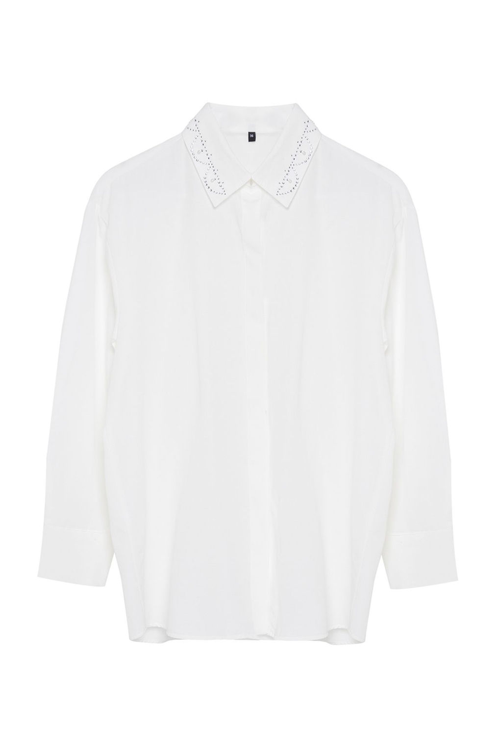 Ekru Yakada Serit Tas Detayl? Oversize / Genis Kal?p Dokuma Gomlek TWOAW25GO00026