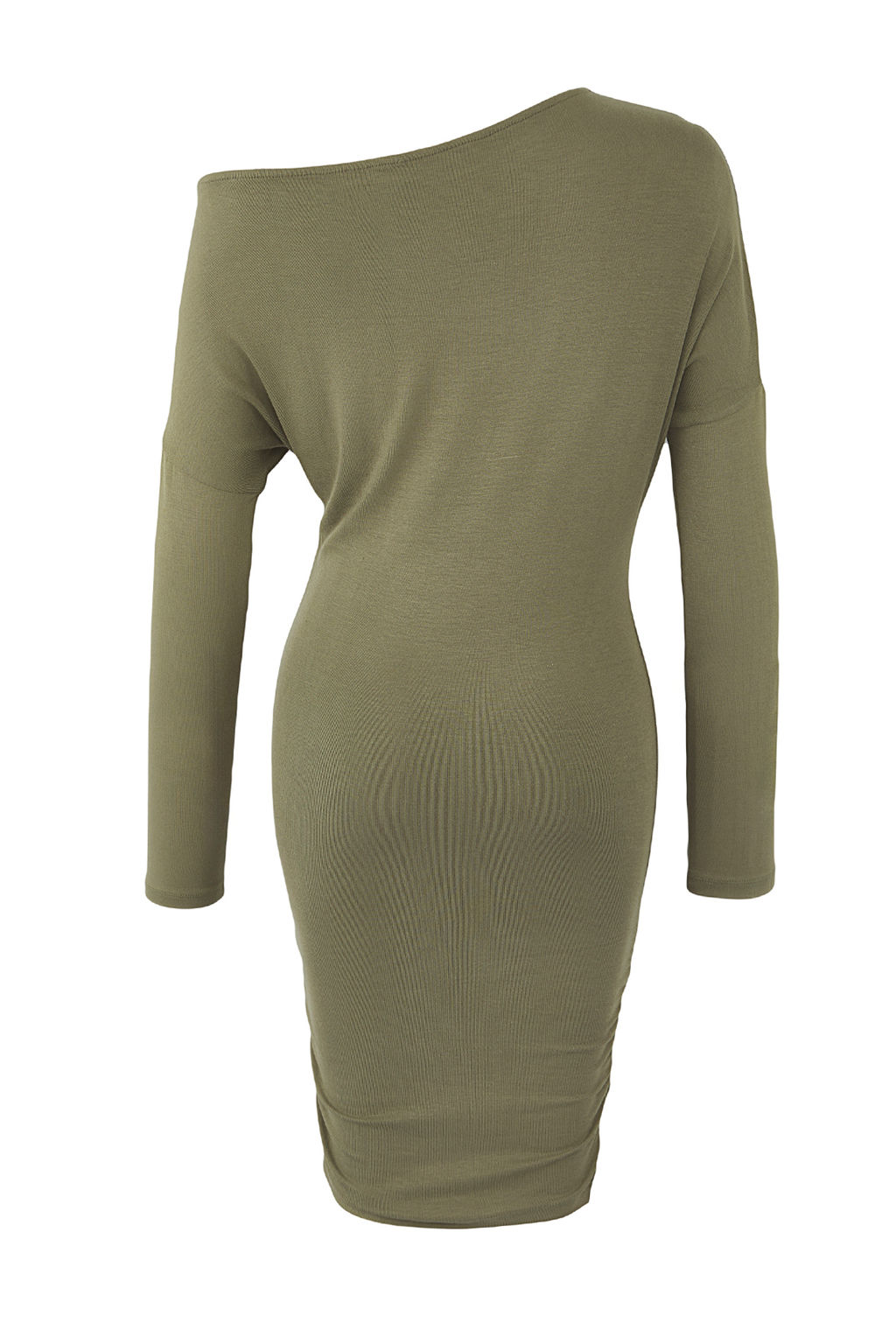 Teen Haki Asimetrik Yaka Bodycone/Vucuda Oturan Mini Orme Elbise TWOAW25EL00595